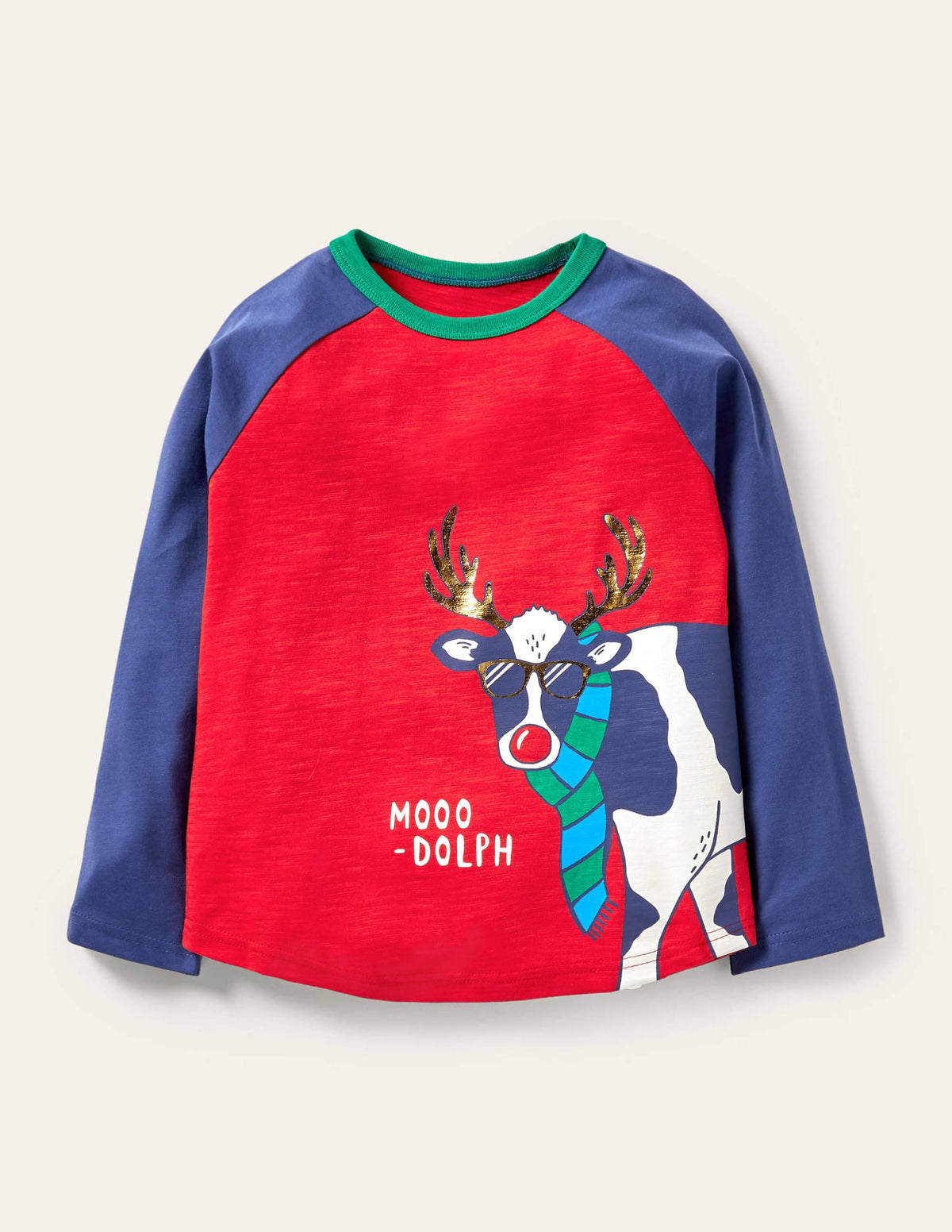 Festive Pun T-shirt-Rockabilly Red/Navy Moo-Dolph-1