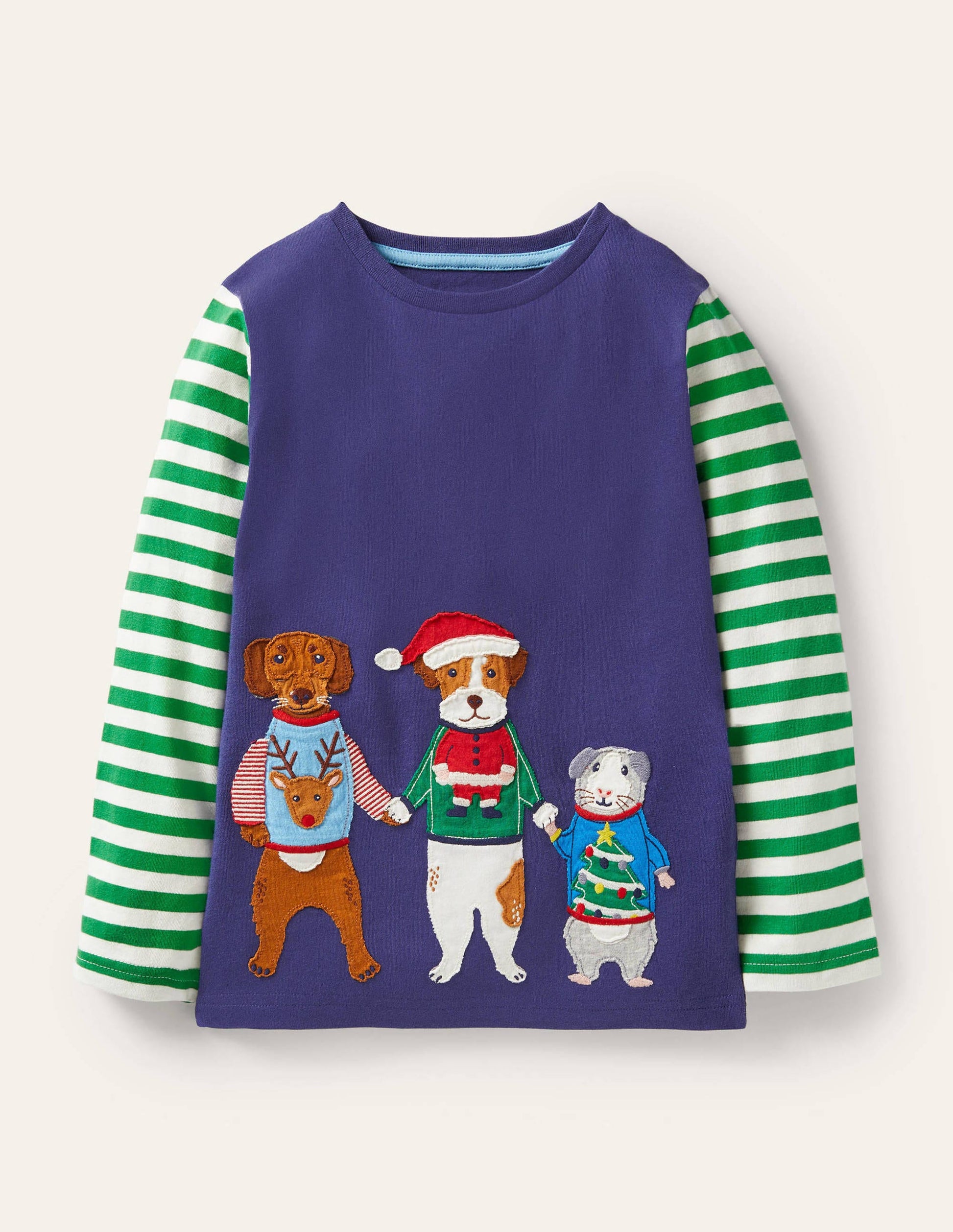 Festive Appliqué Tee-Starboard Blue Animal Friends-1