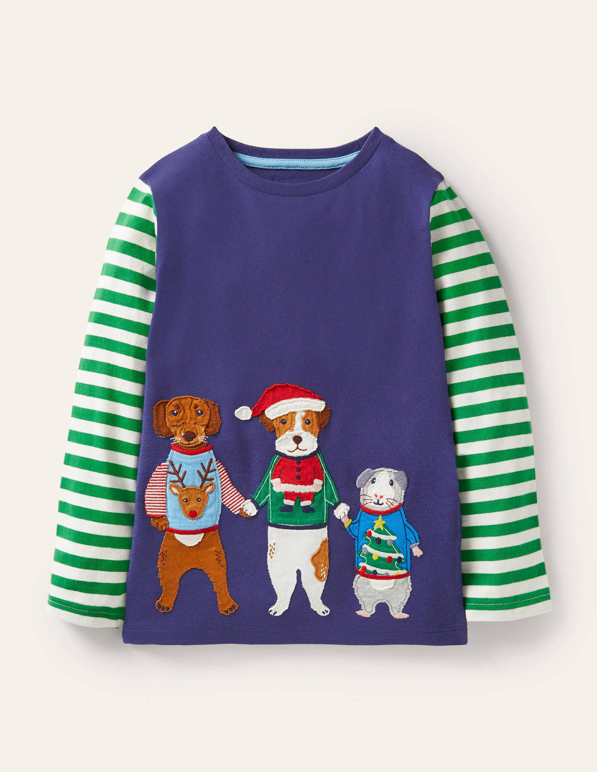 Festive Appliqué Tee-Starboard Blue Animal Friends - Image 1