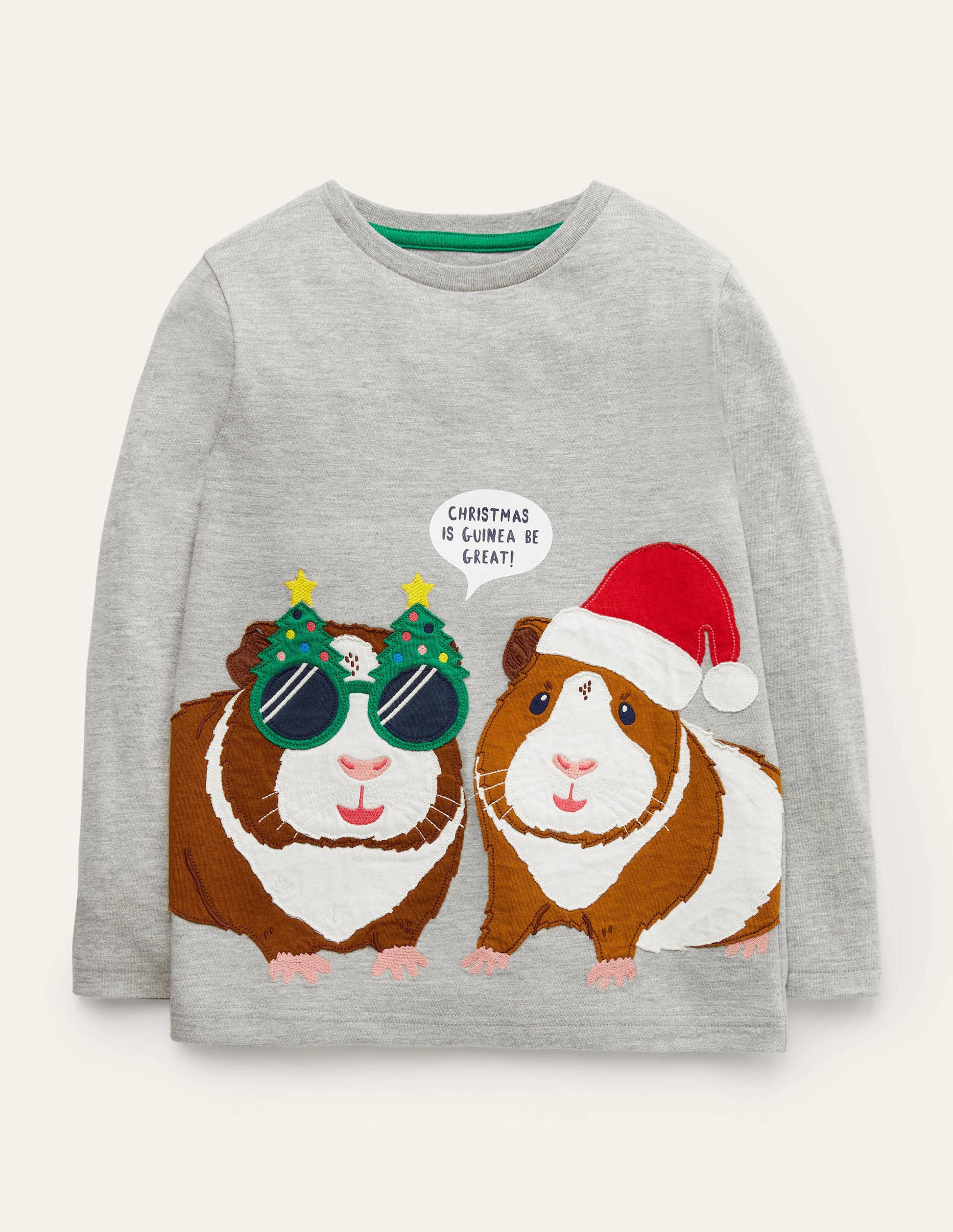 Festive Animal T-shirt-Grey Marl Guinea Pig-1