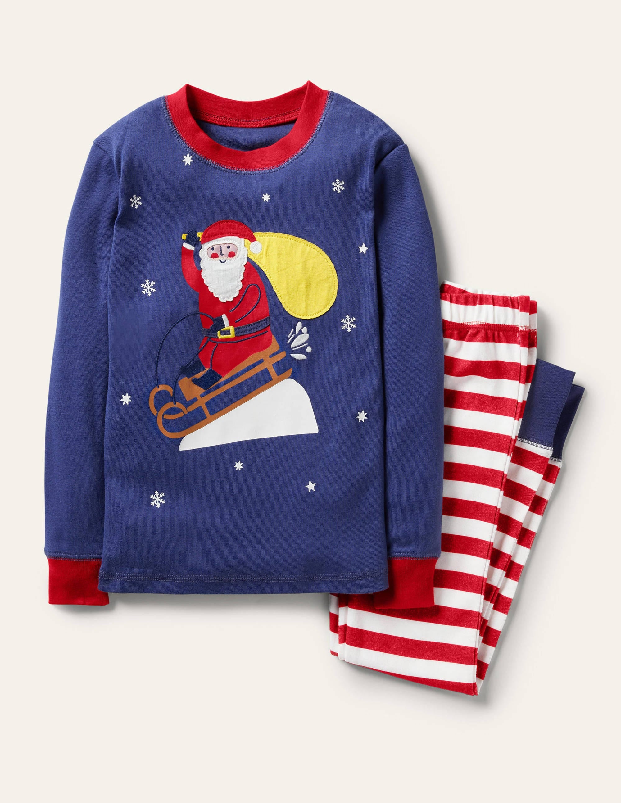 Cosy Appliqué Long  Pajamas-Starboard Blue Santa - Image 1