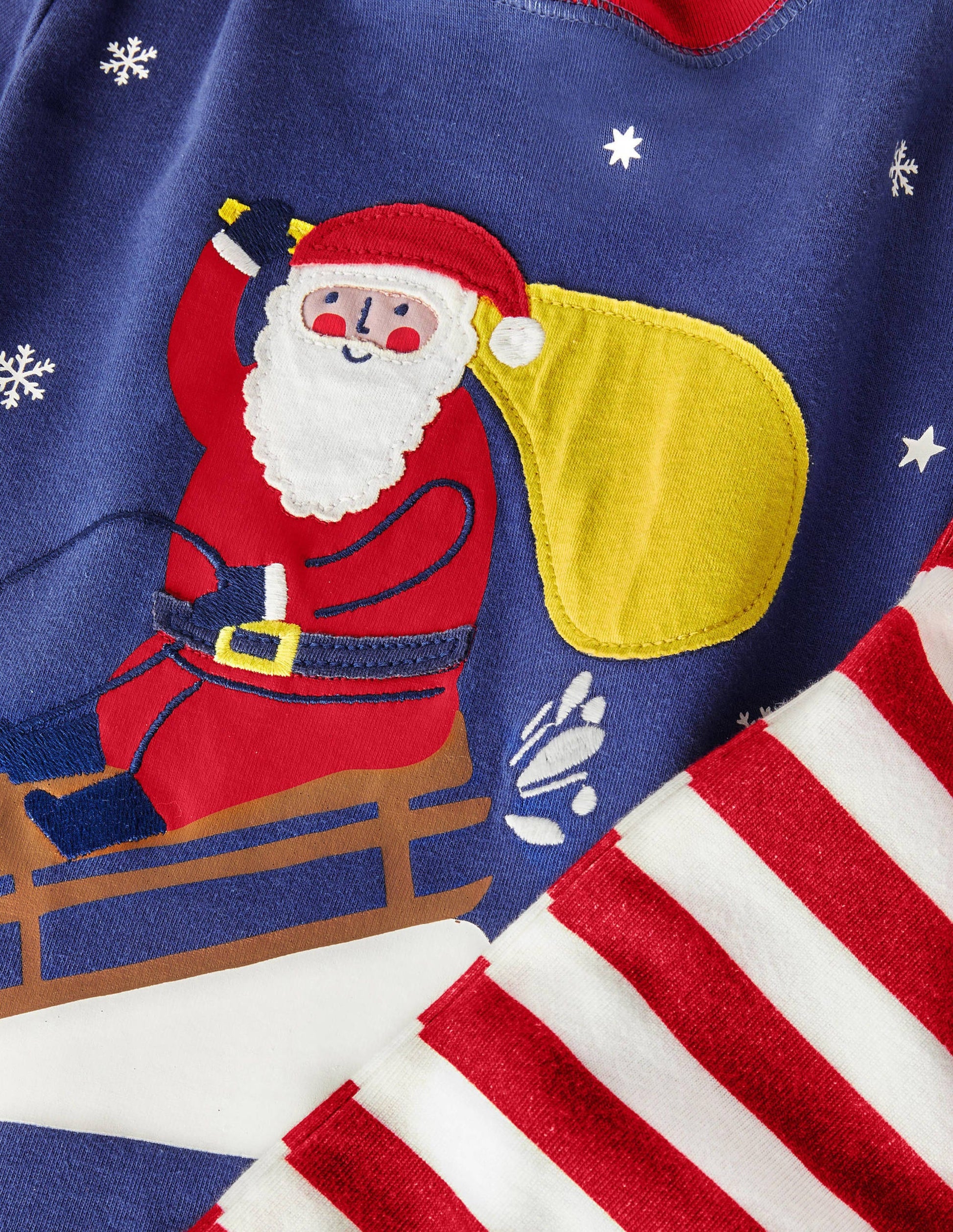 Cosy Appliqué Long  Pajamas-Starboard Blue Santa-3