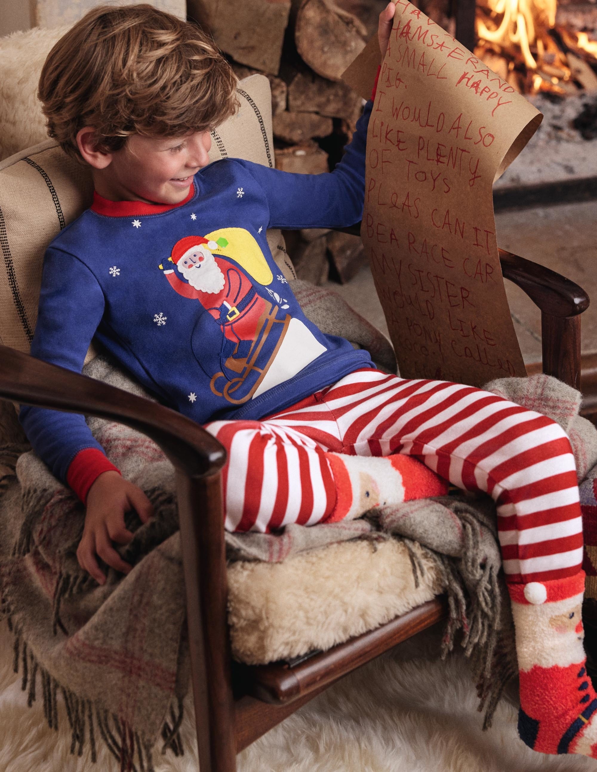 Cosy Appliqué Long  Pajamas-Starboard Blue Santa - Image 4