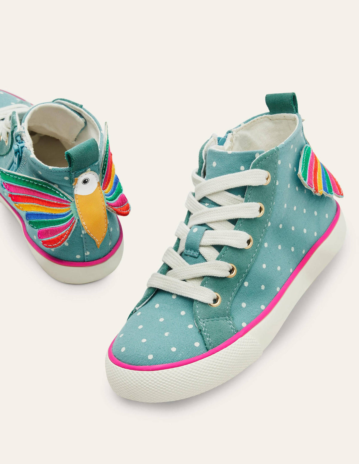 Fun Novelty High Top Sneakers-Brooke Blue Rainbow Bird-1
