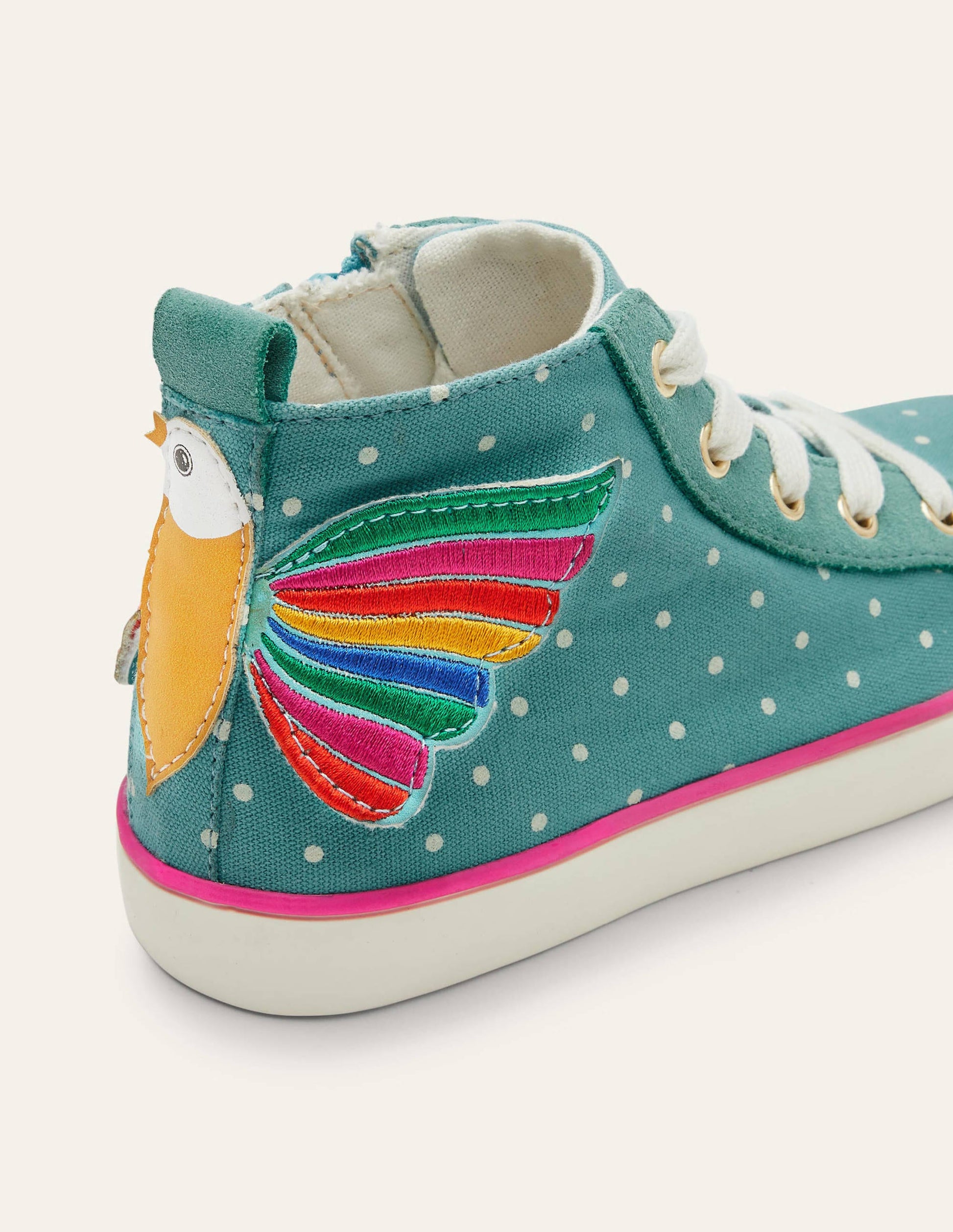 Fun Novelty High Top Sneakers-Brooke Blue Rainbow Bird-3