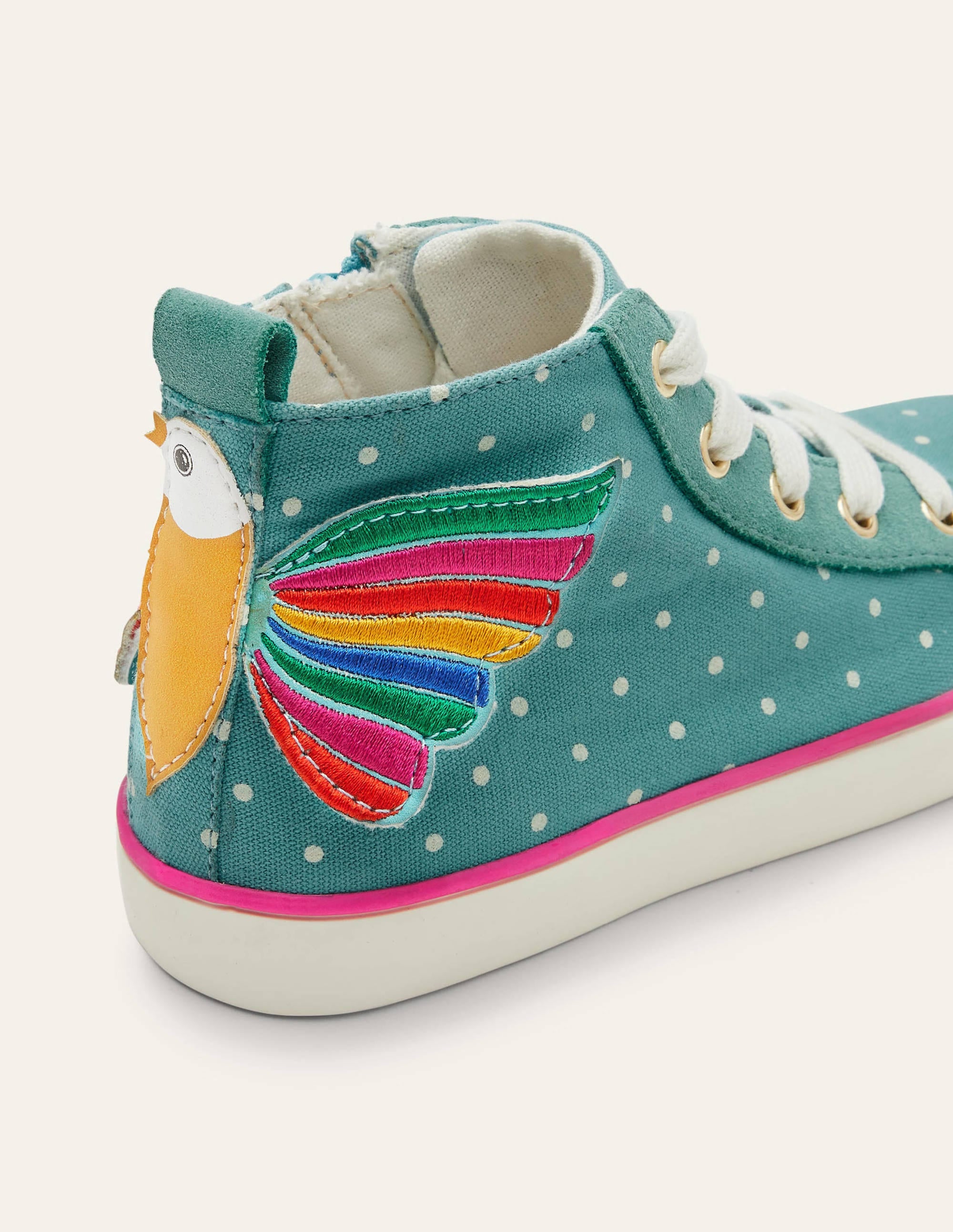 Fun Novelty High Top Sneakers-Brooke Blue Rainbow Bird - Image 3