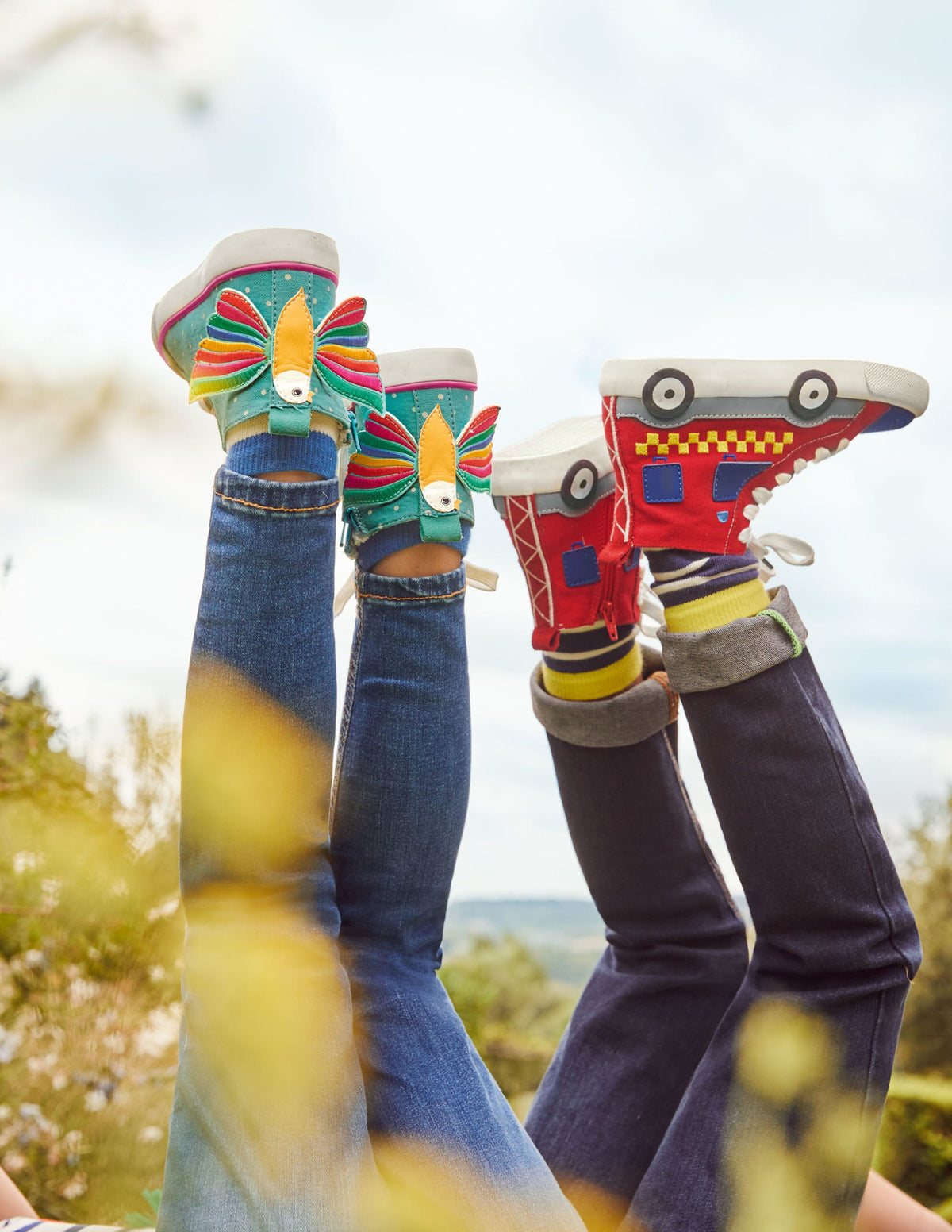 Fun Novelty High Top Sneakers-Brooke Blue Rainbow Bird-4