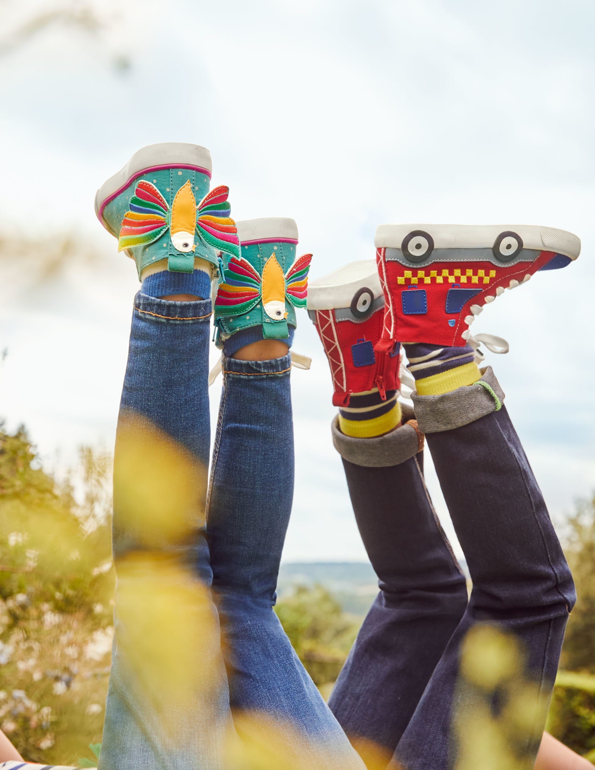 Fun Novelty High Top Sneakers-Brooke Blue Rainbow Bird - Image 4