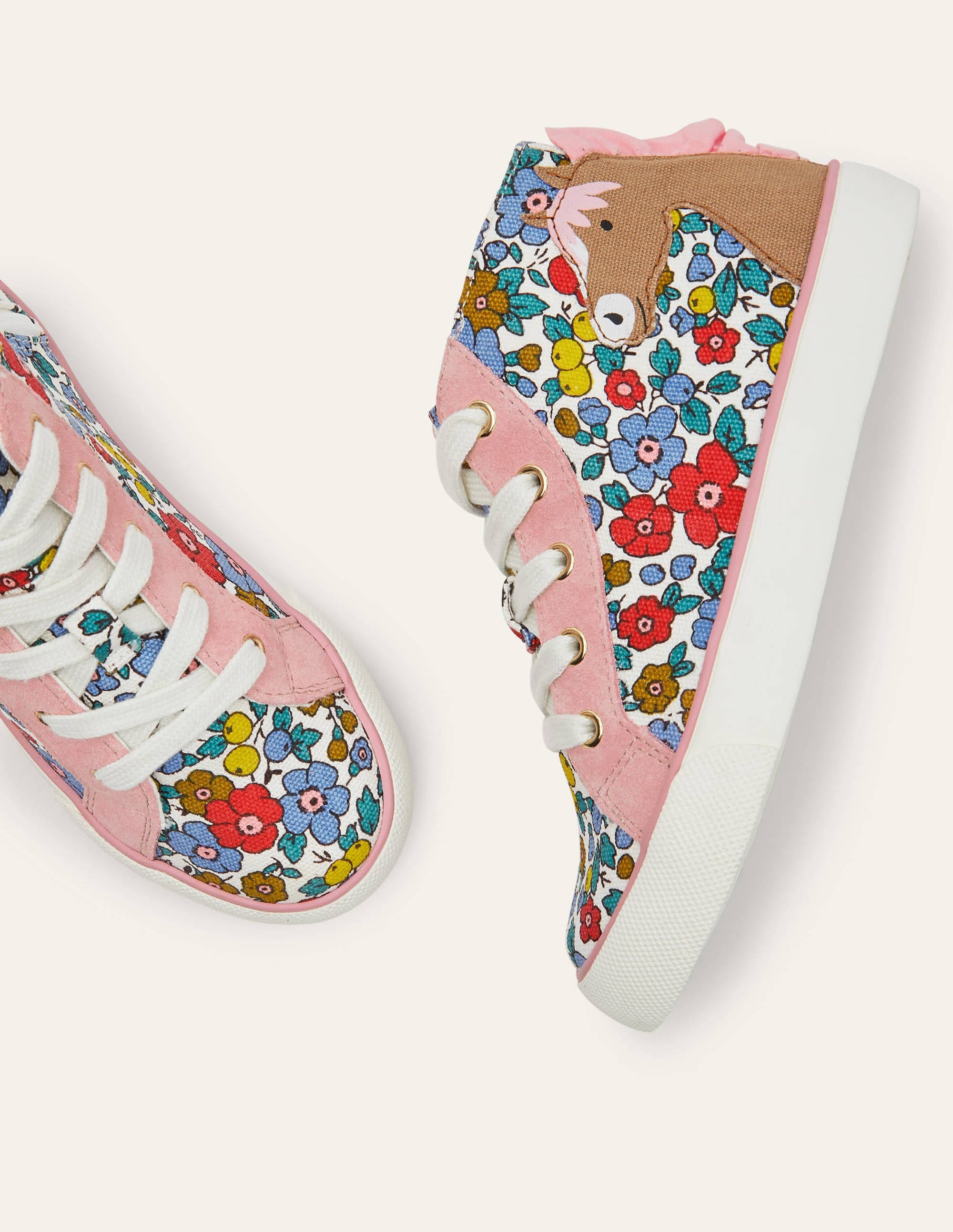 Fun Novelty High Top Sneakers-Multi Floral Horse - Image 1