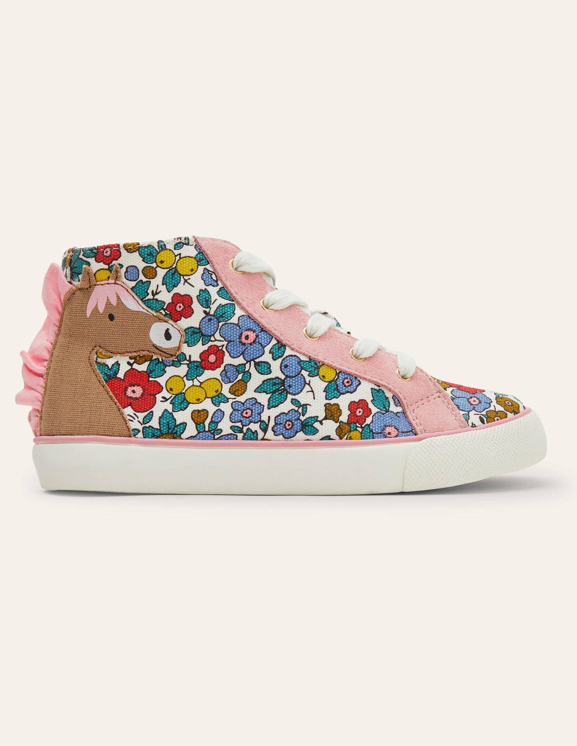 Fun Novelty High Top Sneakers-Multi Floral Horse - Image 2