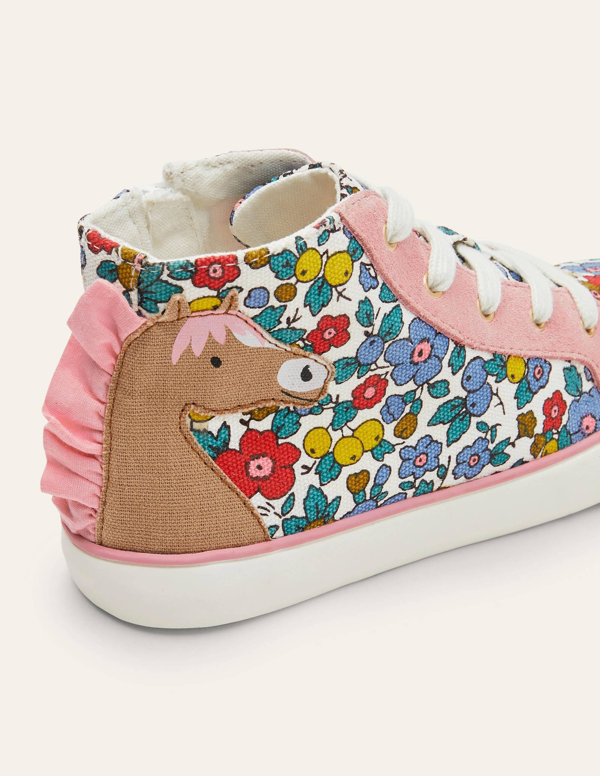 Fun Novelty High Top Sneakers-Multi Floral Horse - Image 3