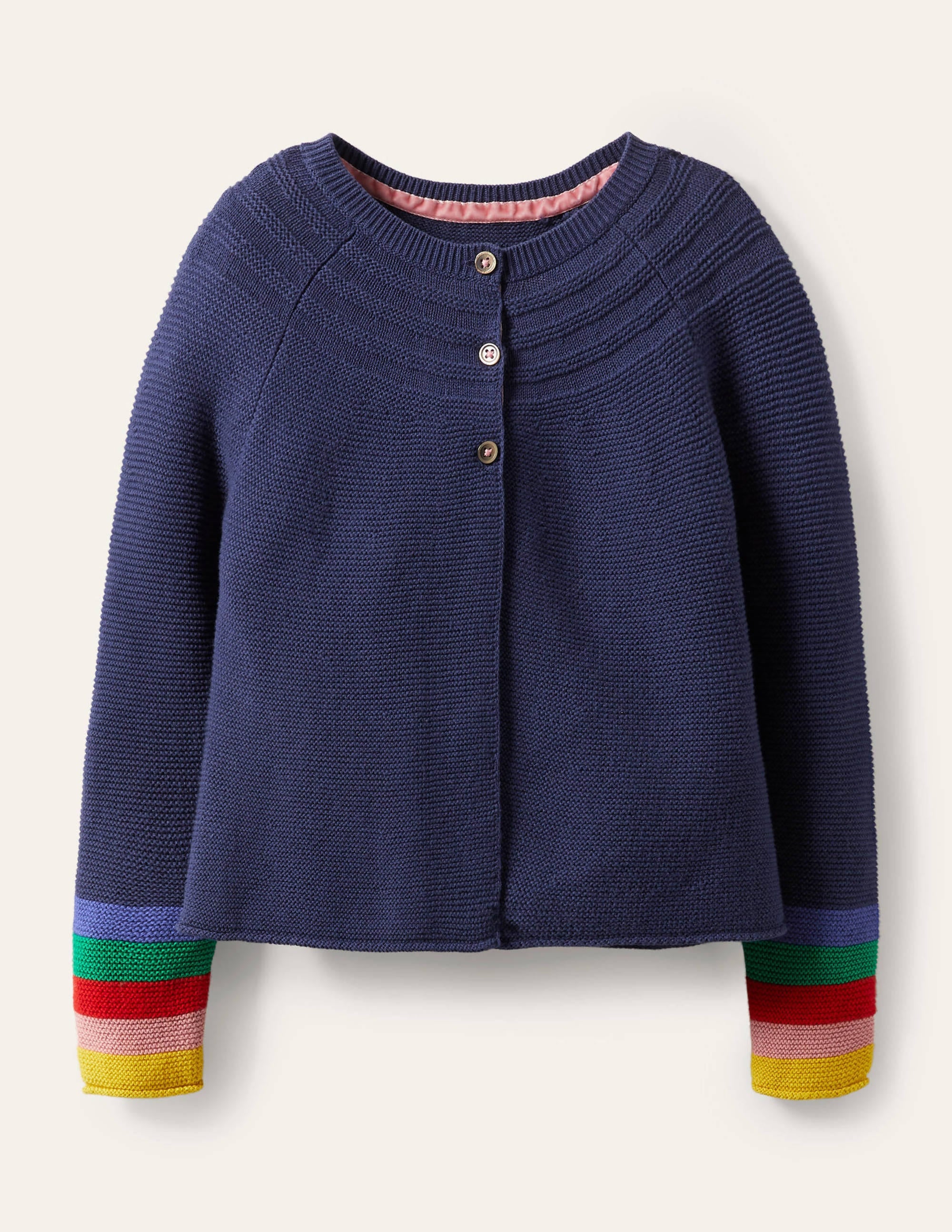 Cotton Cashmere Mix Cardigan-College Navy Rainbow - Image 1