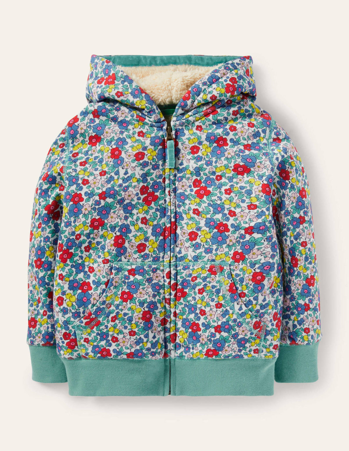 Shaggy-lined Hoodie-Multi Apple Blossom Floral - Image 1