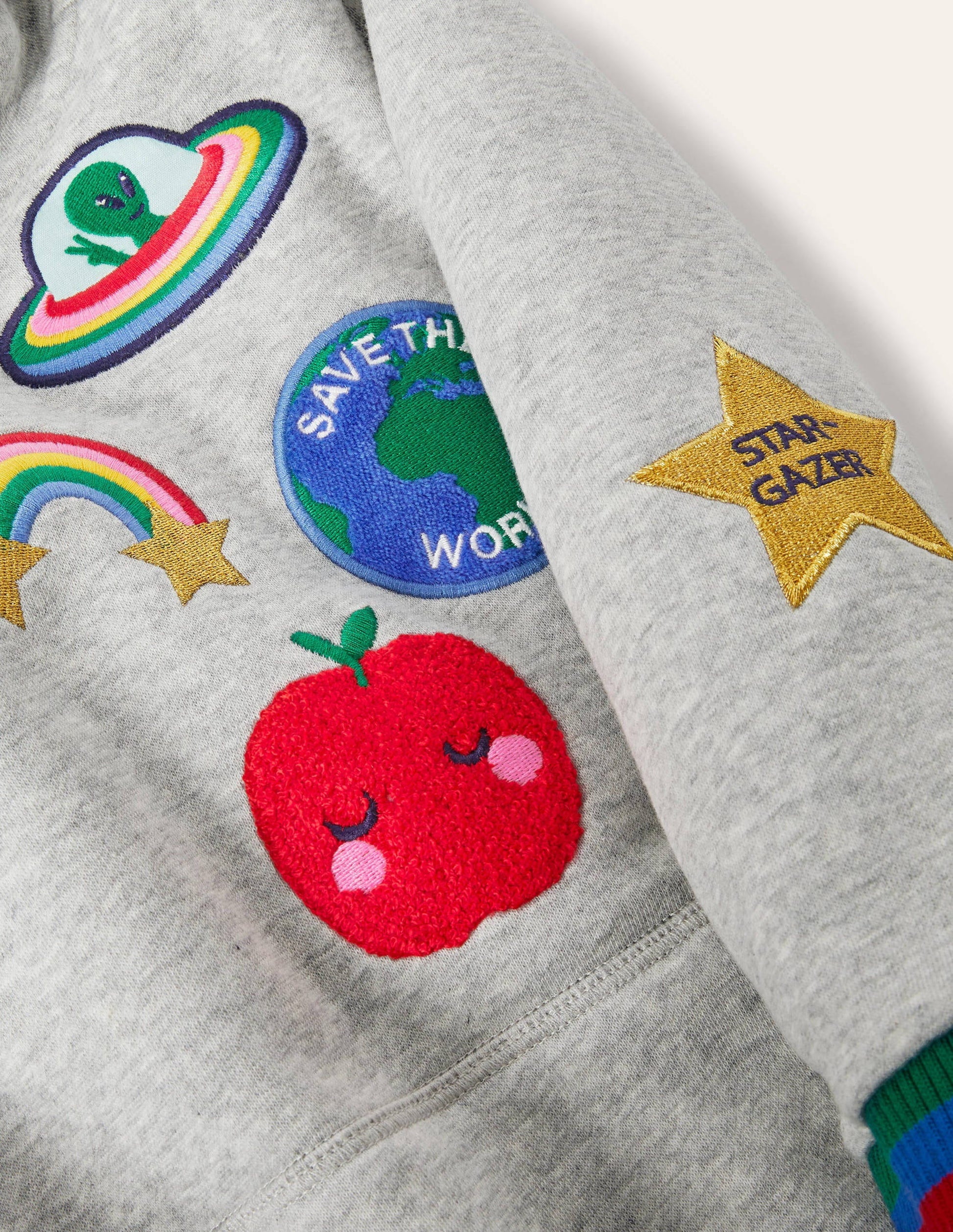 Cosy Hooded Sweatshirt Dress-Grey Marl Badges-3