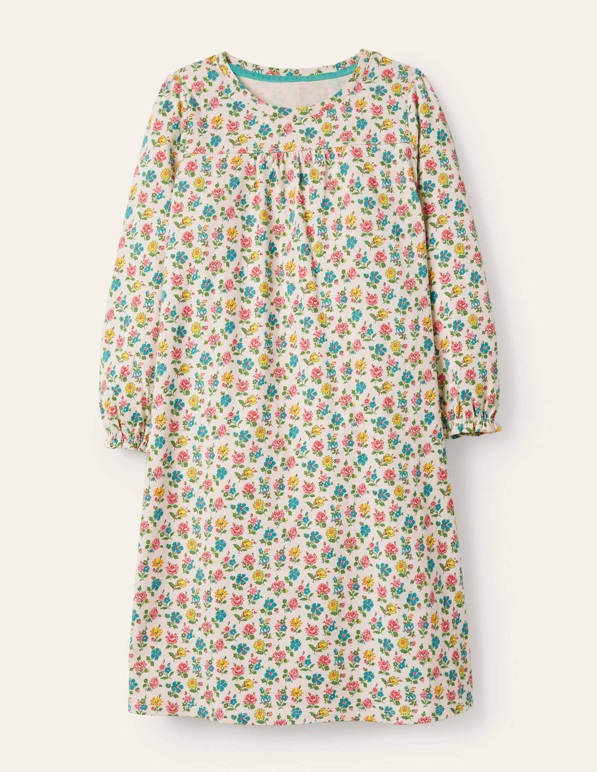 Printed Long-sleeved Nightgown-Ivory Patchwork Floral-1