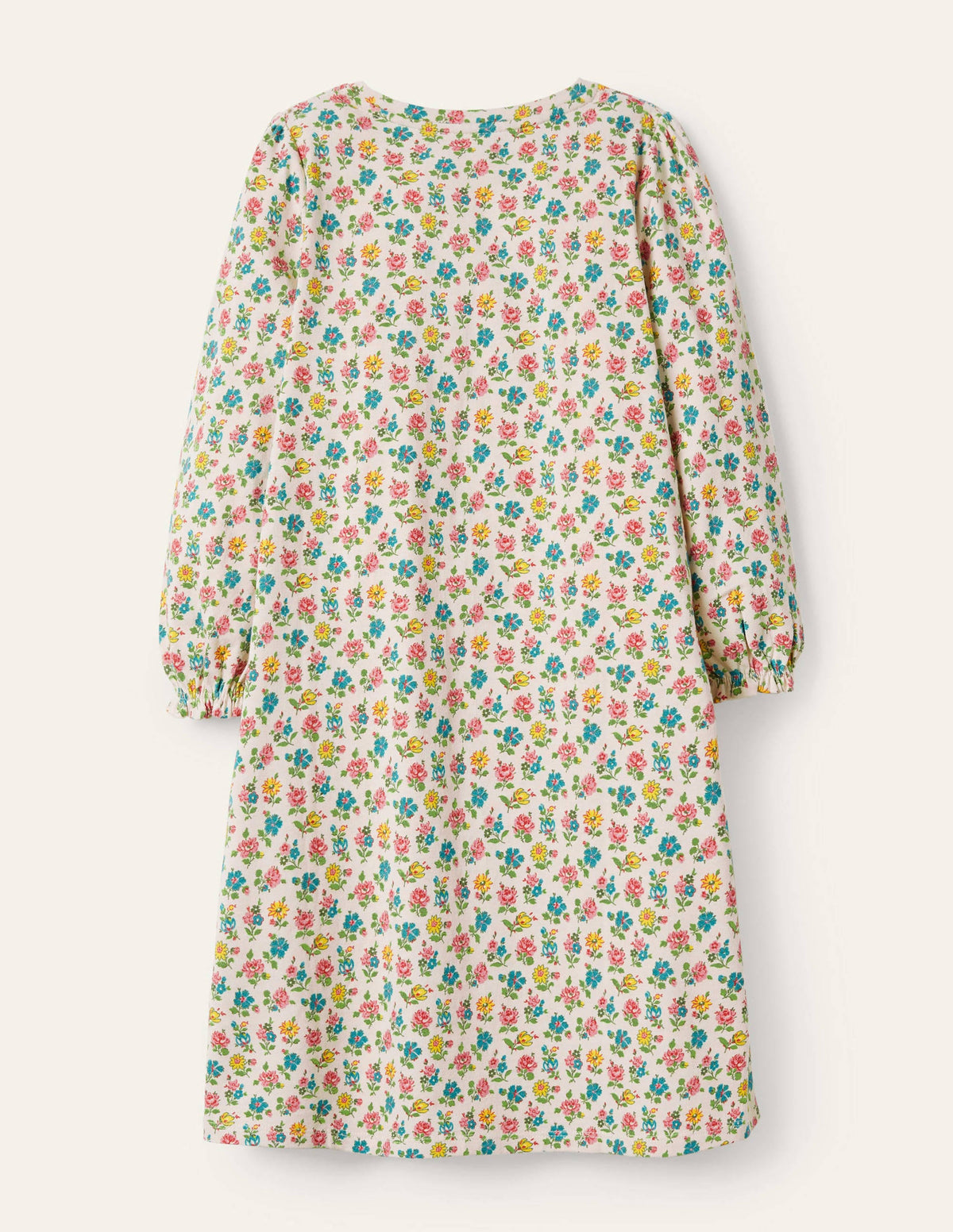 Printed Long-sleeved Nightgown-Ivory Patchwork Floral-2