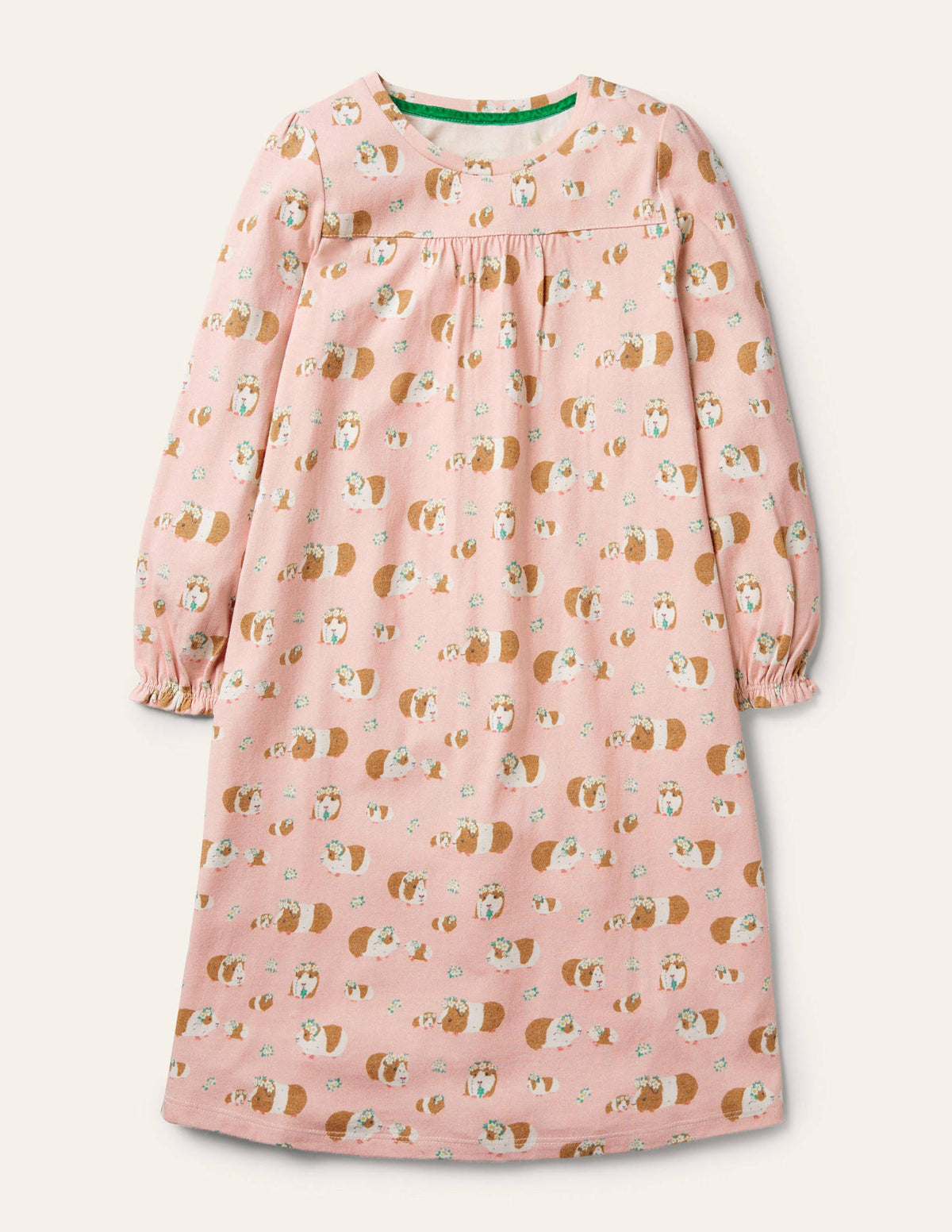 Printed Long-sleeved Nightgown-Dusty Pink Guinea Pigs-1