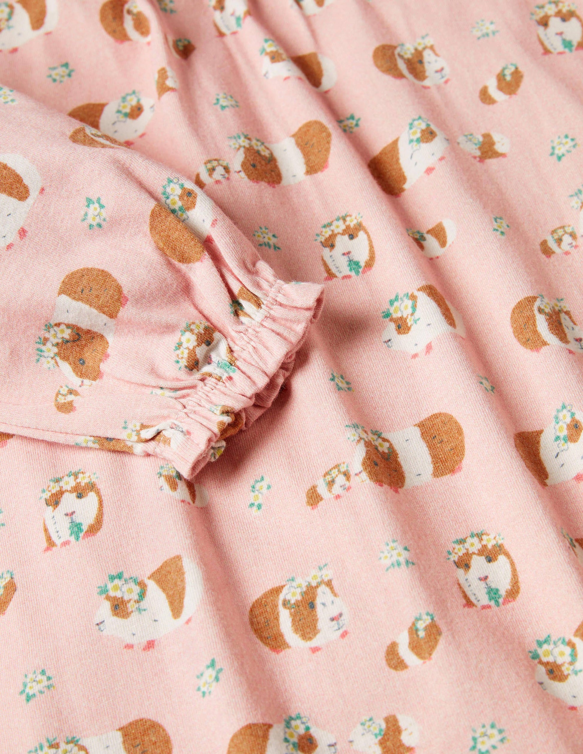 Printed Long-sleeved Nightgown-Dusty Pink Guinea Pigs-3