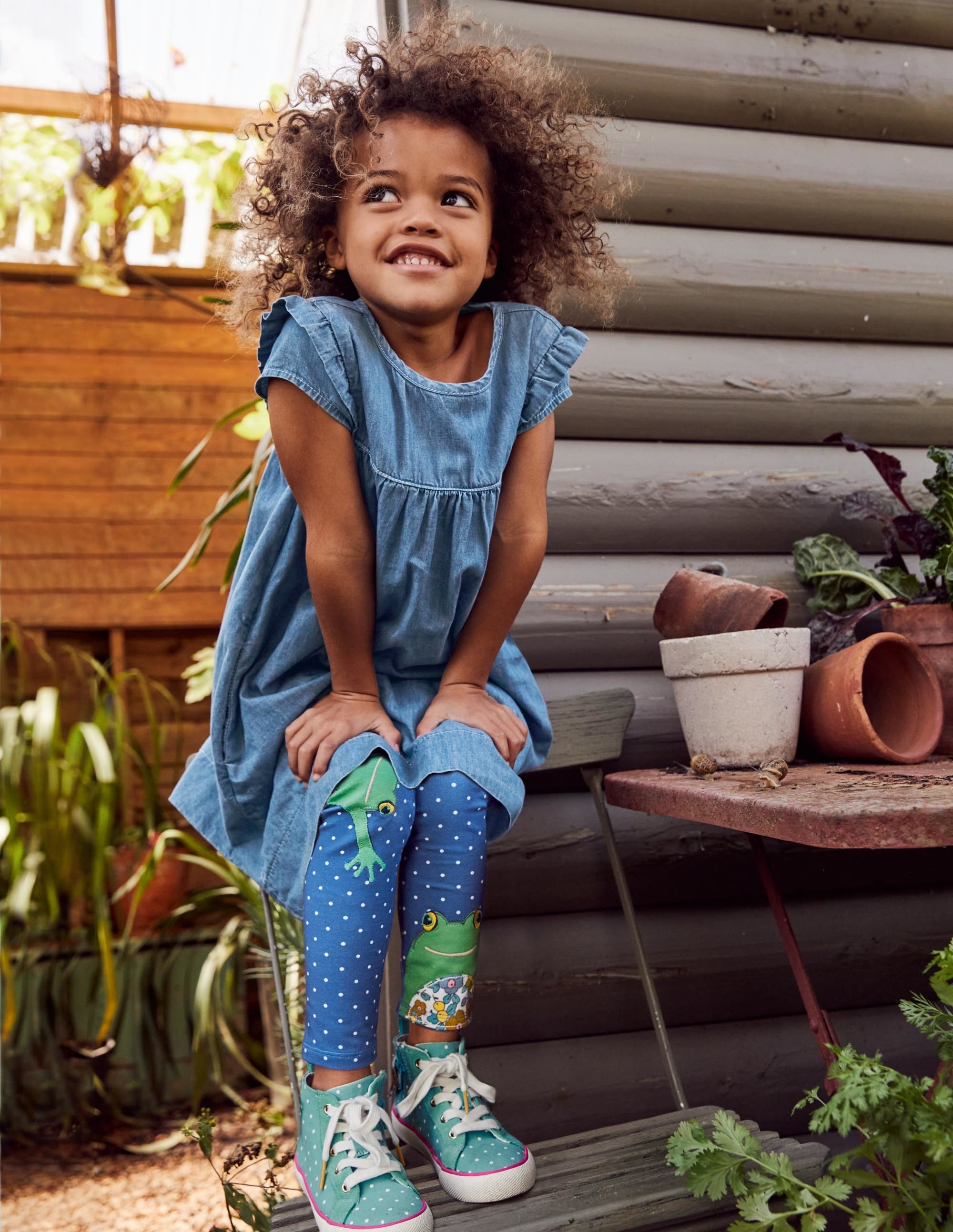 Fun Appliqué Leggings-Elizabethan Blue Pin Spot Frog - Image 4