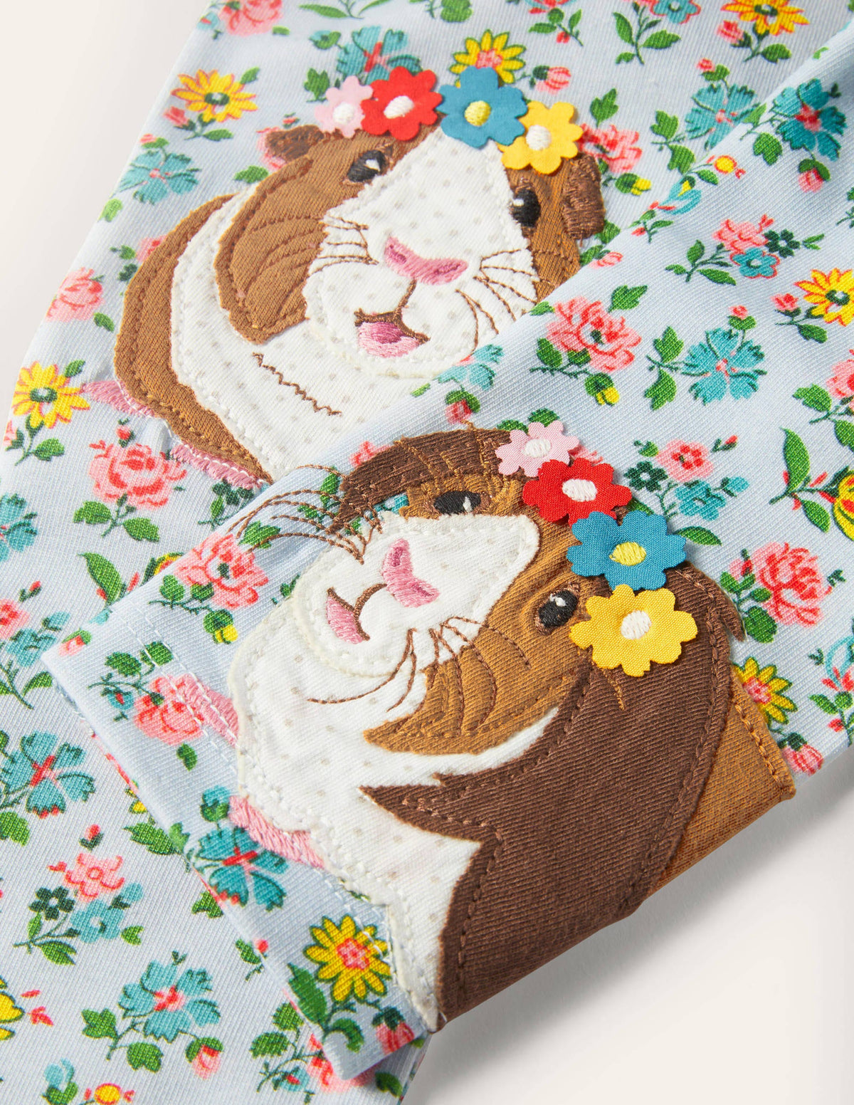 Fun Appliqué Leggings-Provence Blue Floral Guineas - Image 3