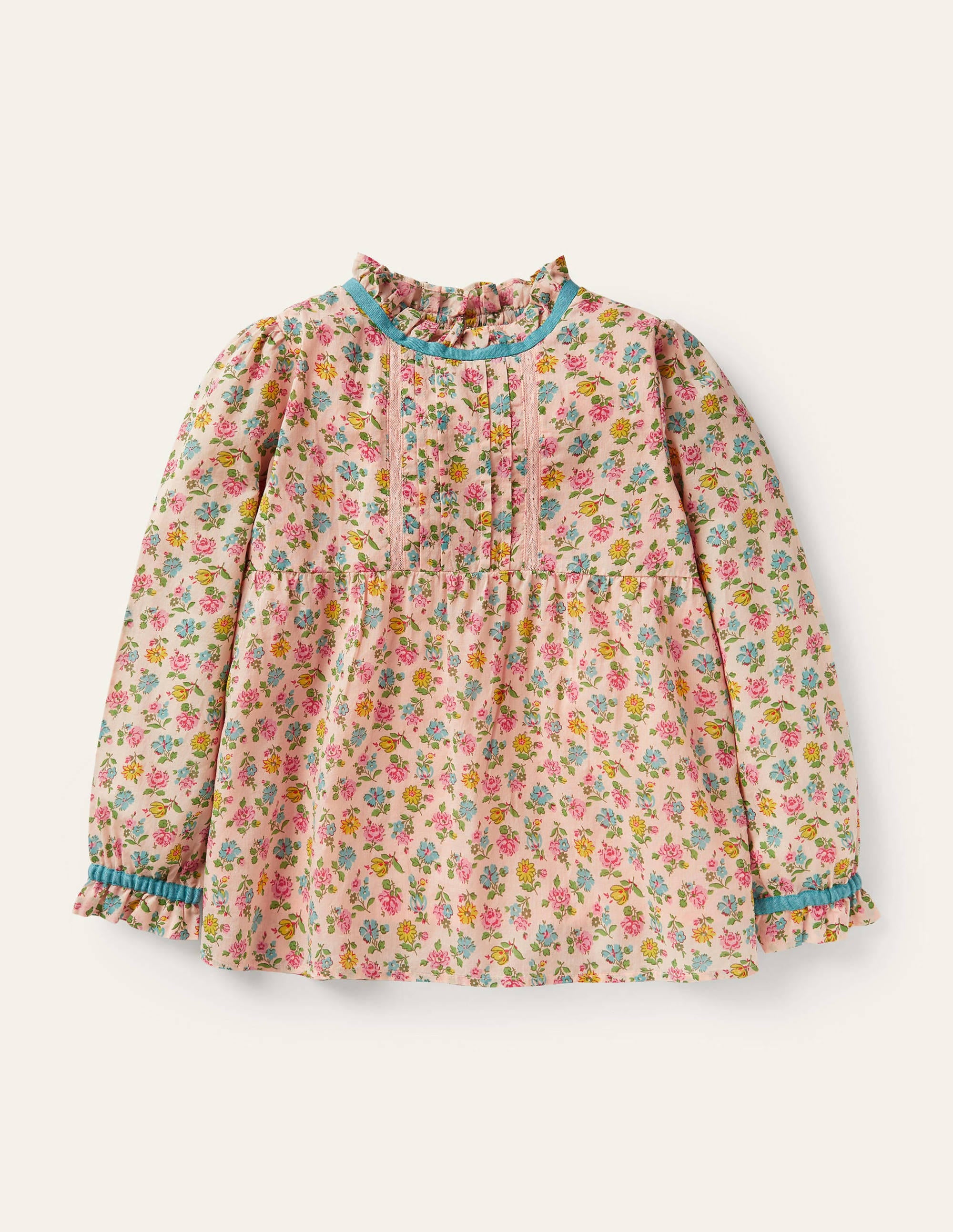 Frill Detail Woven Top-Provence Dusty Pink Floral - Image 1