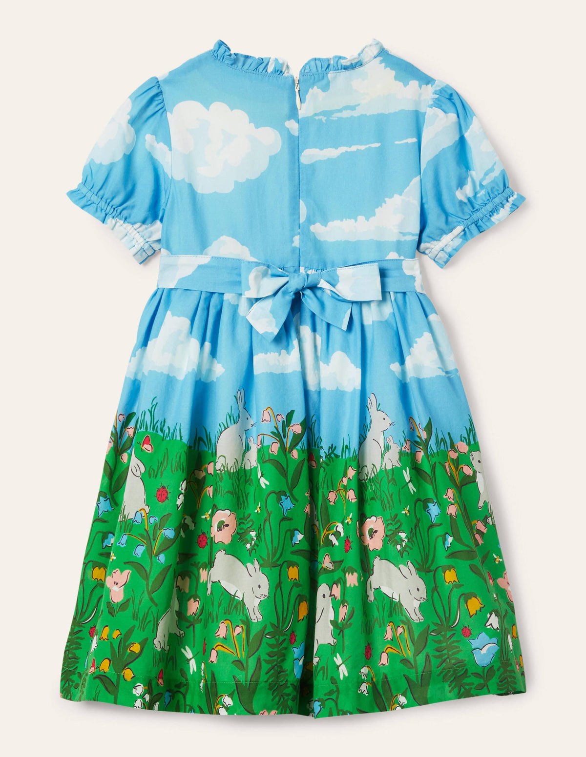Frill Neck Woven Dress-Multi Bunny Scene - Image 2