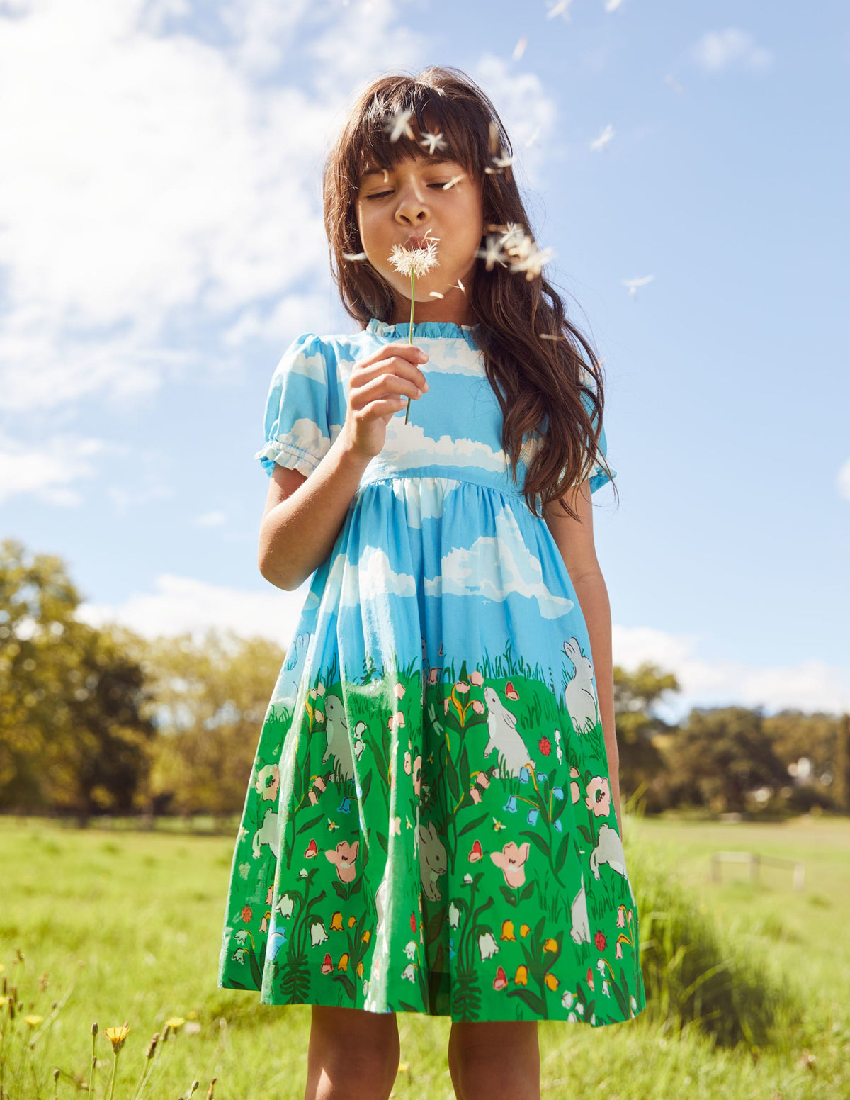 Frill Neck Woven Dress-Multi Bunny Scene - Image 4