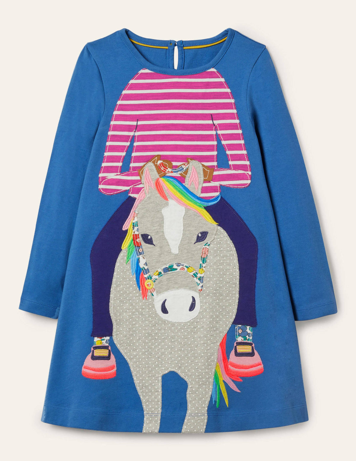 Big Appliqué Jersey Dress-Elizabethan Blue Horse - Image 1