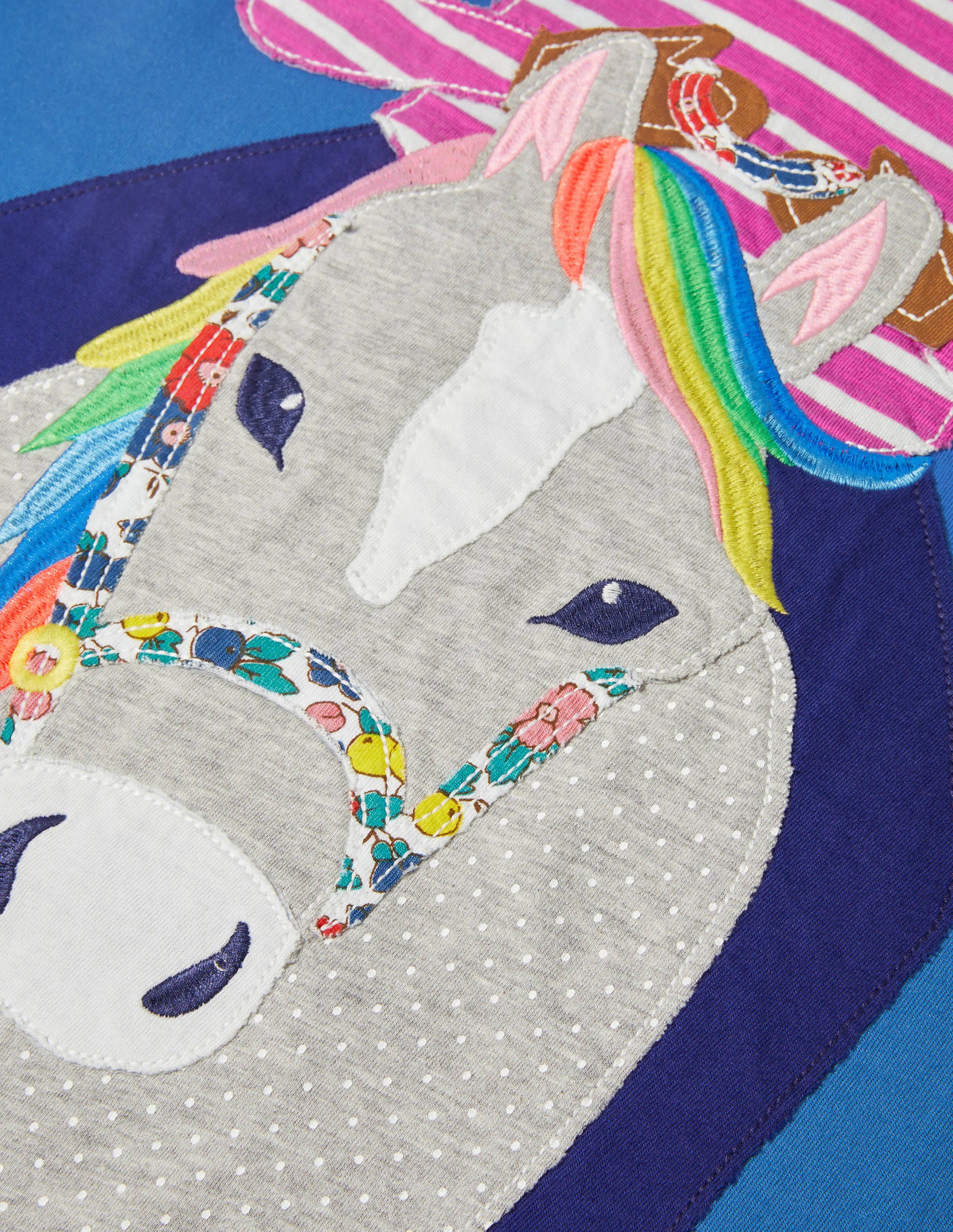 Big Appliqué Jersey Dress-Elizabethan Blue Horse - Image 3