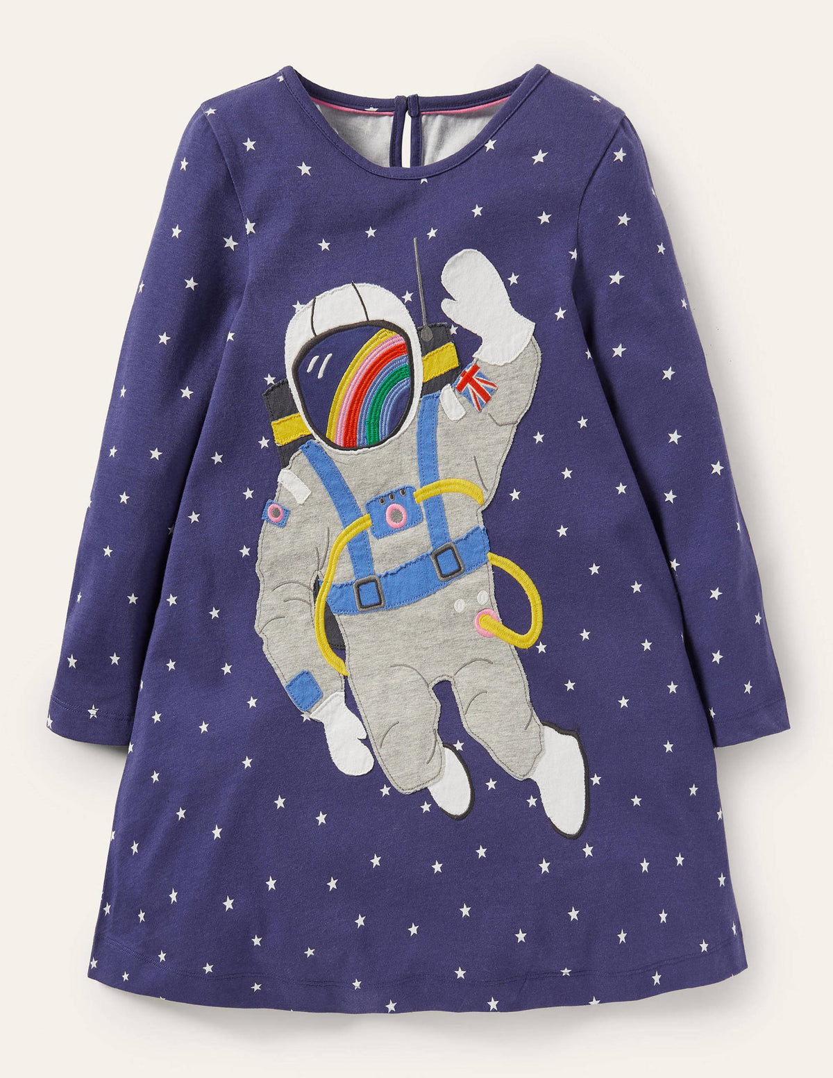 Big Appliqué Jersey Dress-Starboard Blue Space Scene - Image 1
