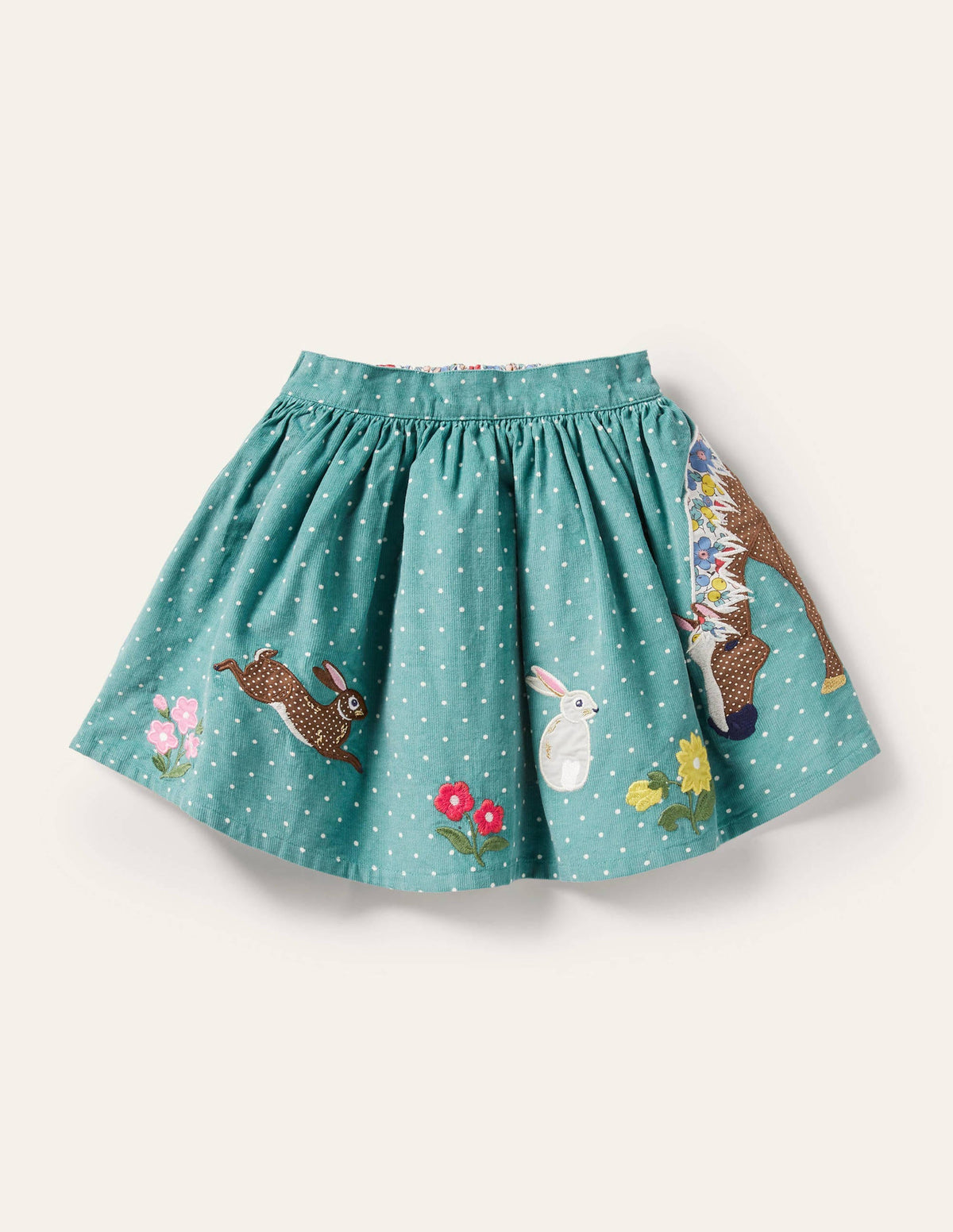 Cord Appliqué Skirt-Brook Blue Horse Scene-1