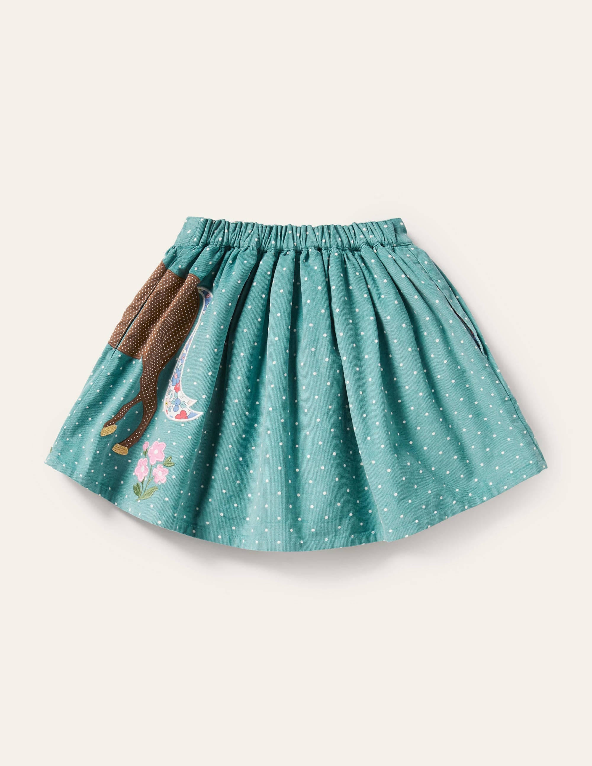 Cord Appliqué Skirt-Brook Blue Horse Scene - Image 2