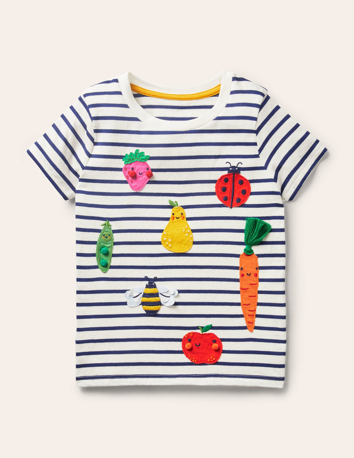 Short-sleeve Appliqué T-shirt-Ivory/ Starboard Blue Fruit-1