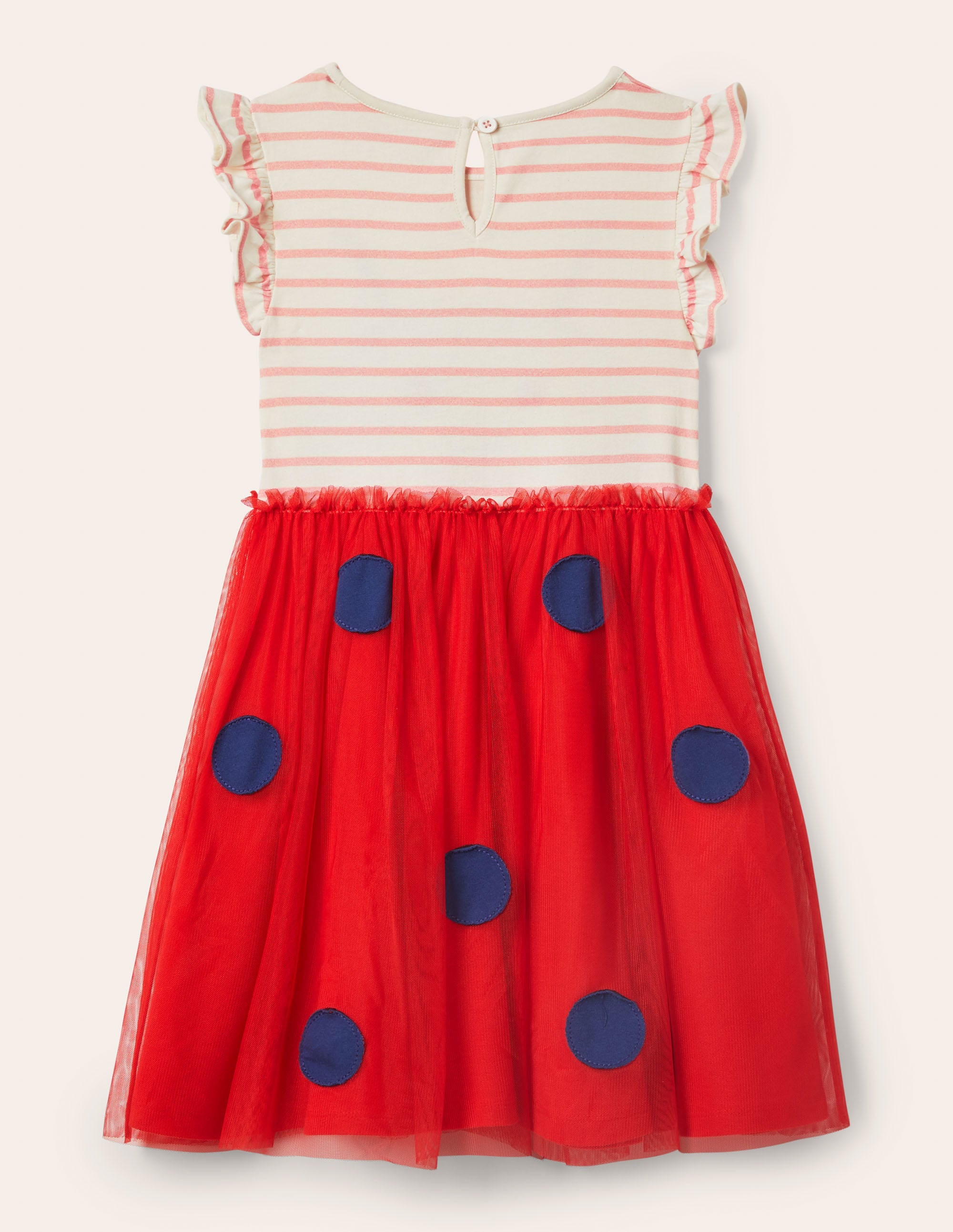 Tulle Appliqué Jersey Dress-Ivory/ Boto Pink Ladybird - Image 2