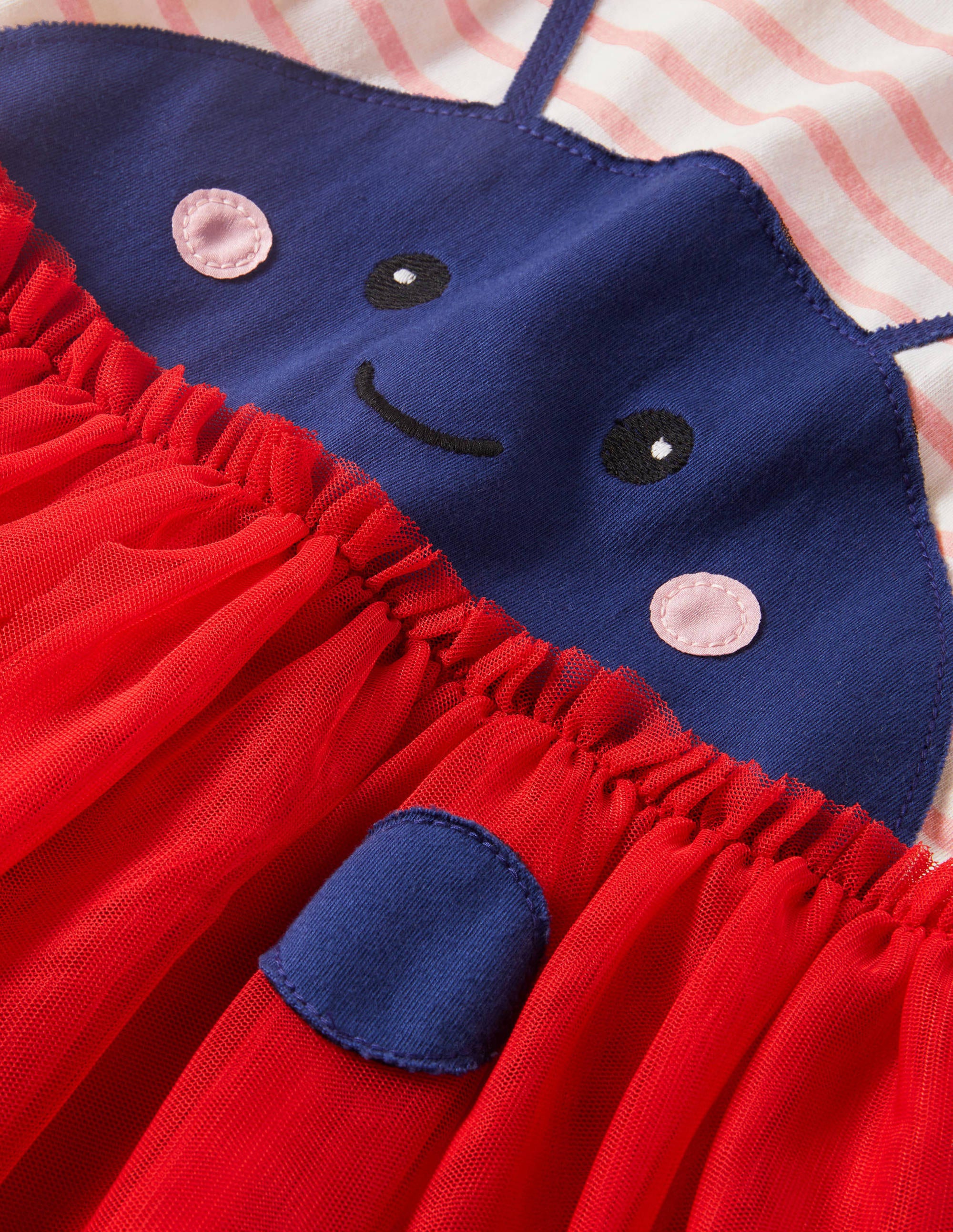 Tulle Appliqué Jersey Dress-Ivory/ Boto Pink Ladybird - Image 3