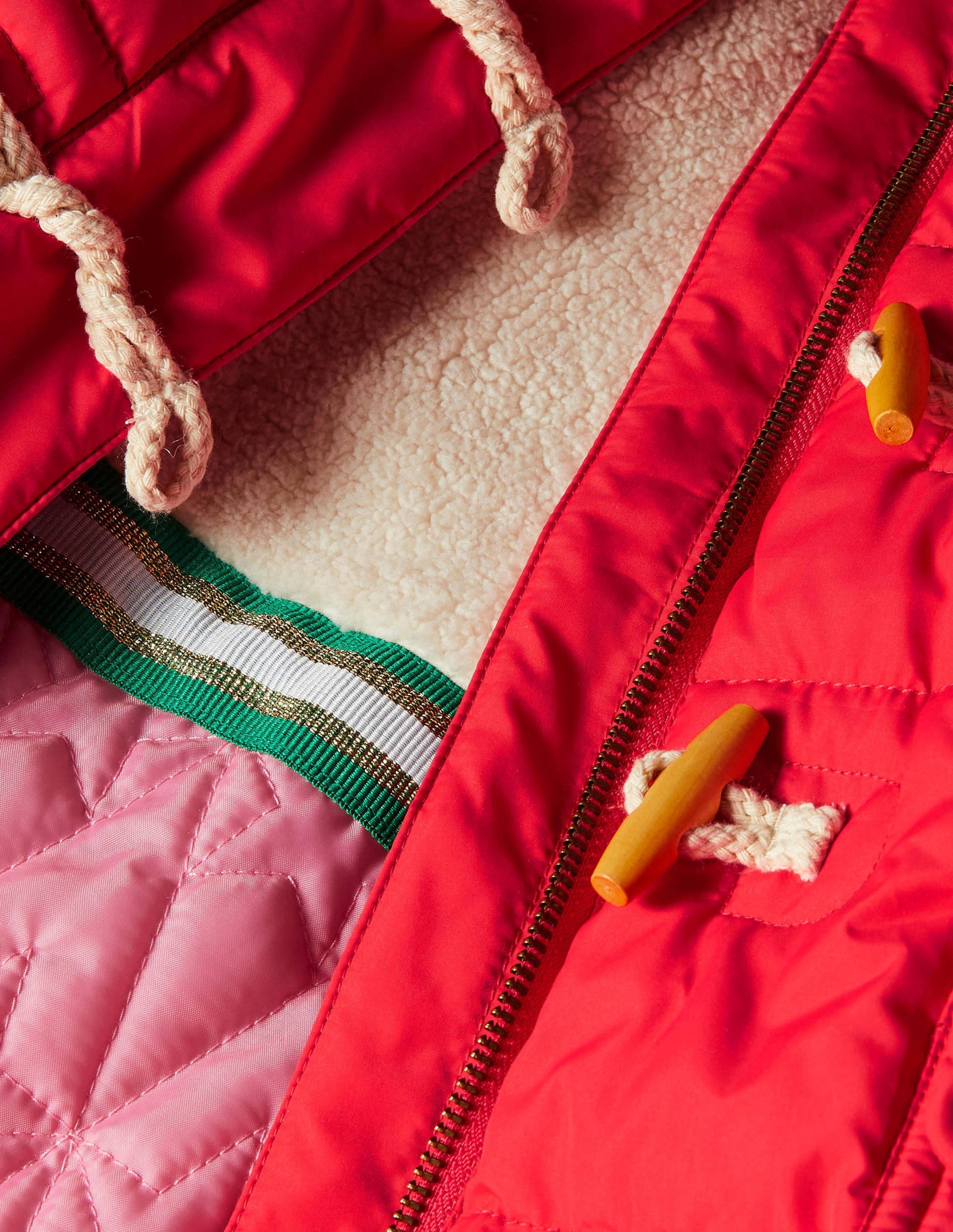 Longline Padded Jacket-Rockabilly Red-3
