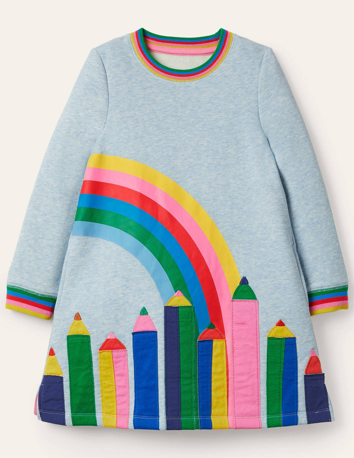 Appliqué Sweatshirt Dress-Light Blue Pencils-1