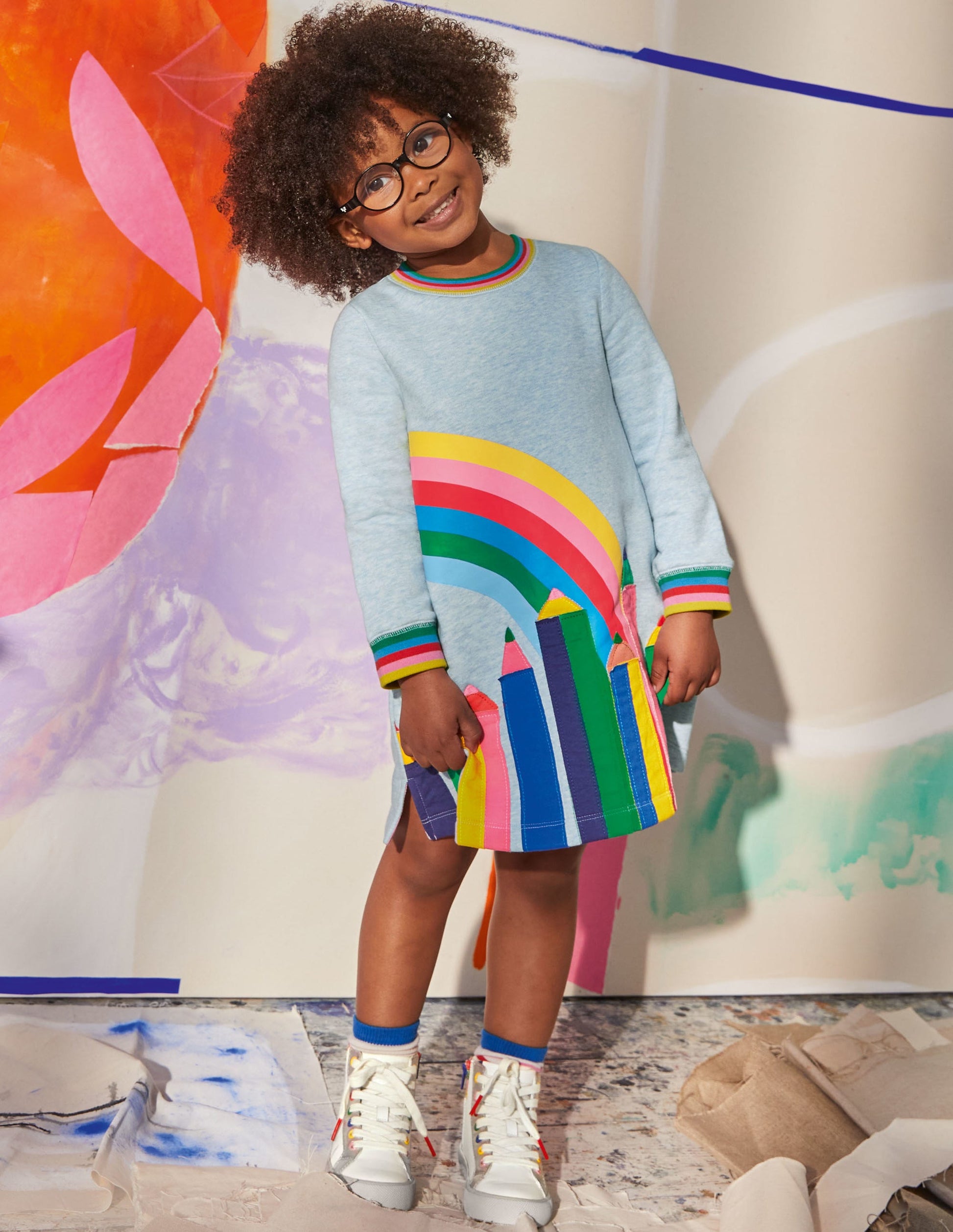 Appliqué Sweatshirt Dress-Light Blue Pencils-4