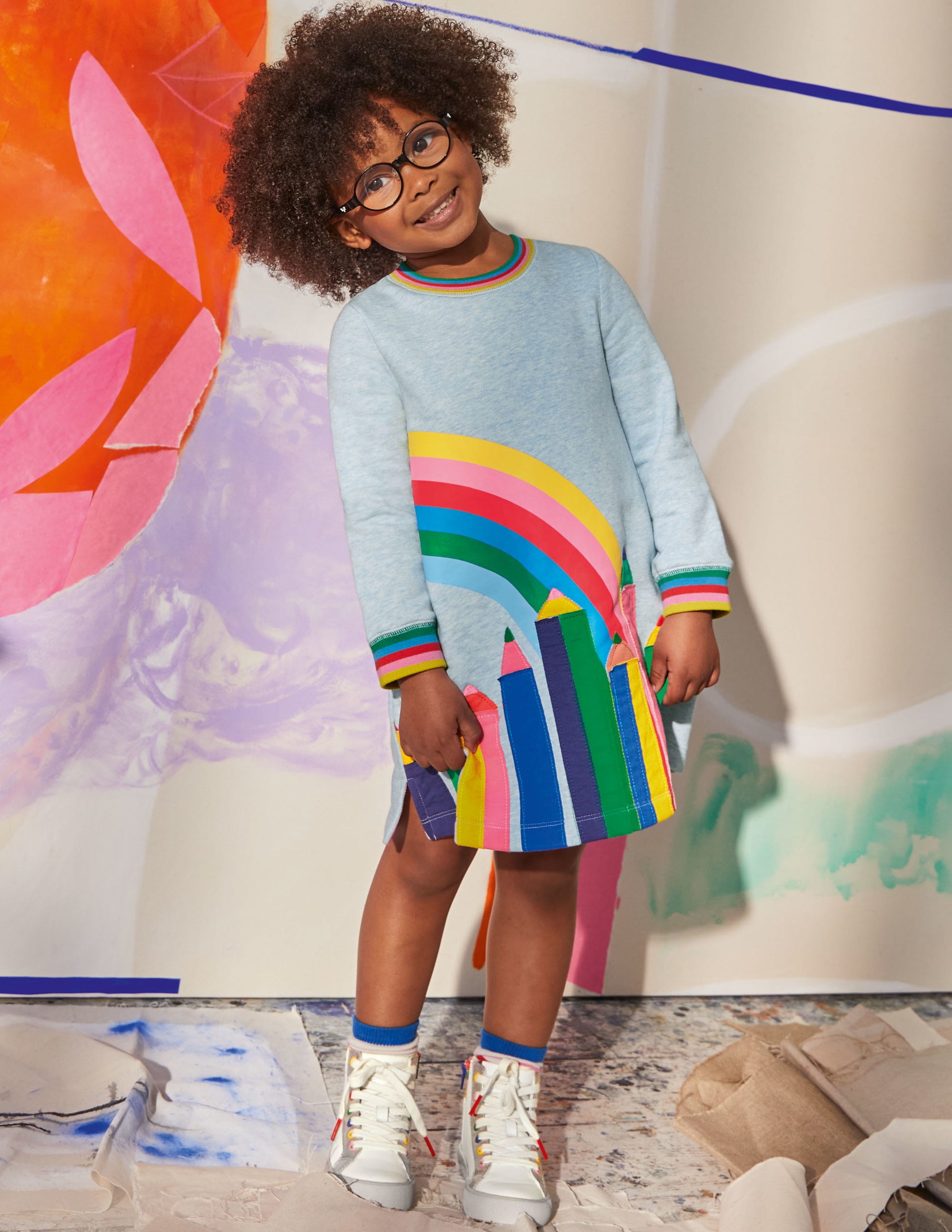 Appliqué Sweatshirt Dress-Light Blue Pencils - Image 4