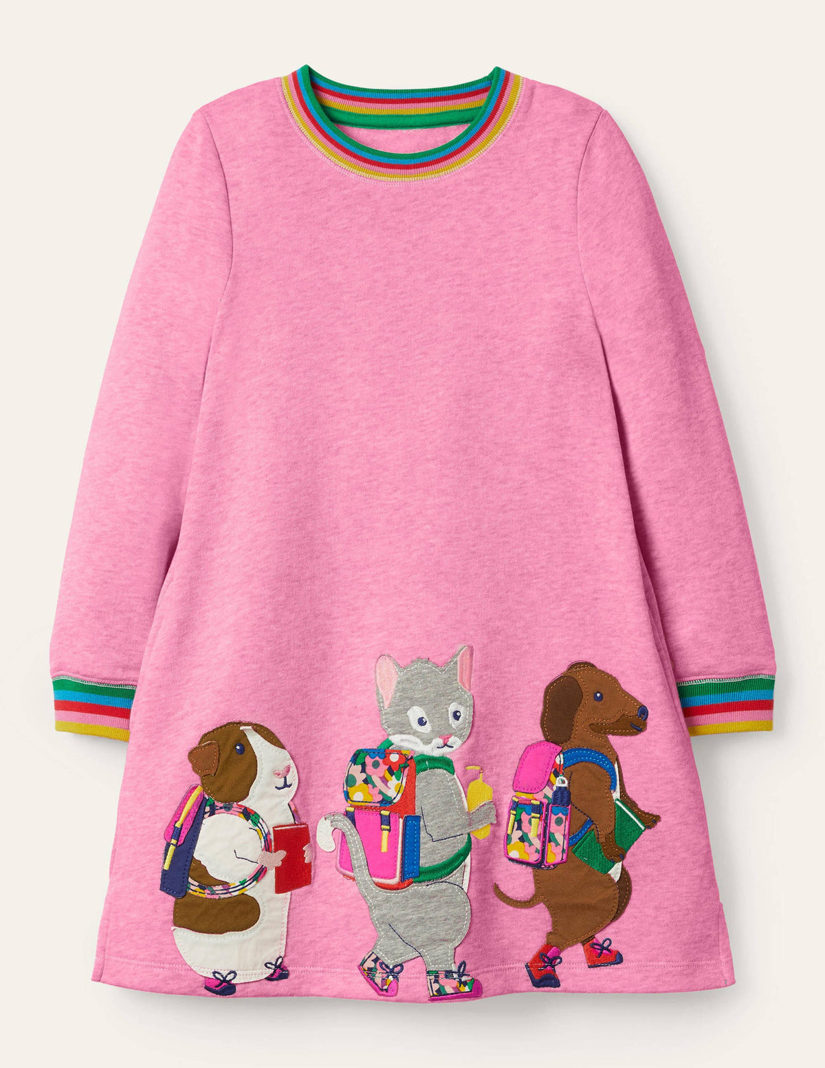 Appliqué Sweatshirt Dress-Bright Petal Pink Friends - Image 1