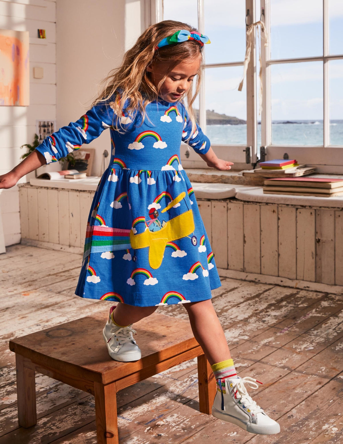 Fun Appliqué Dress-Moroccan Blue Rainbow Cloud - Image 4