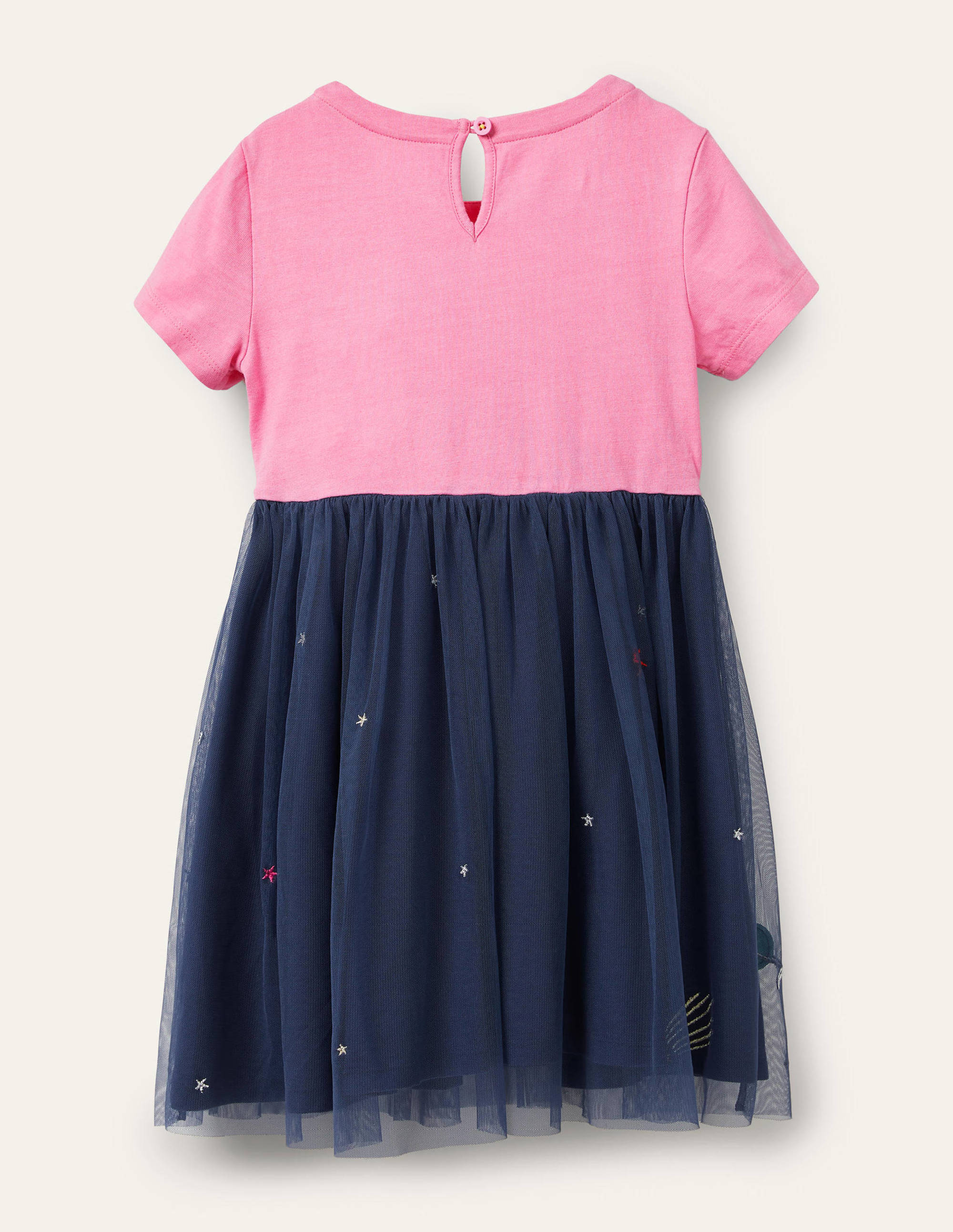 Appliqué Tulle Jersey Dress-Bright Petal Pink Space - Image 2