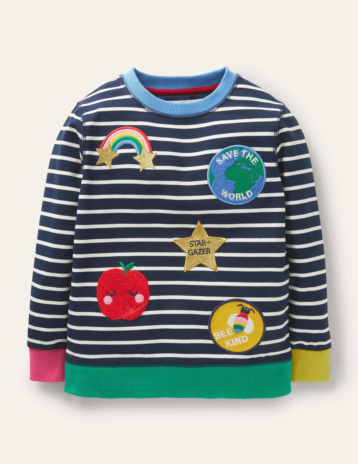 Stripy Badges Sweatshirt-Starboard Blue/Ivory-1