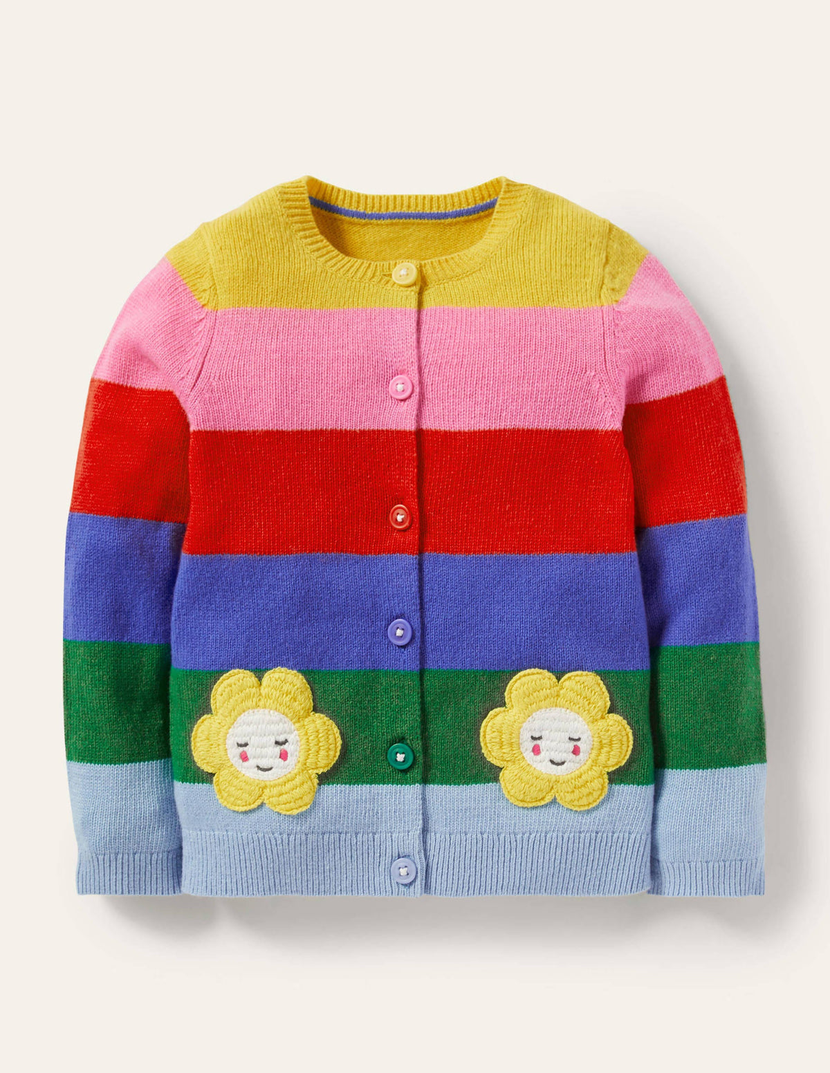 Fun Cardigan-Multi Rainbow Flower Pockets - Image 1