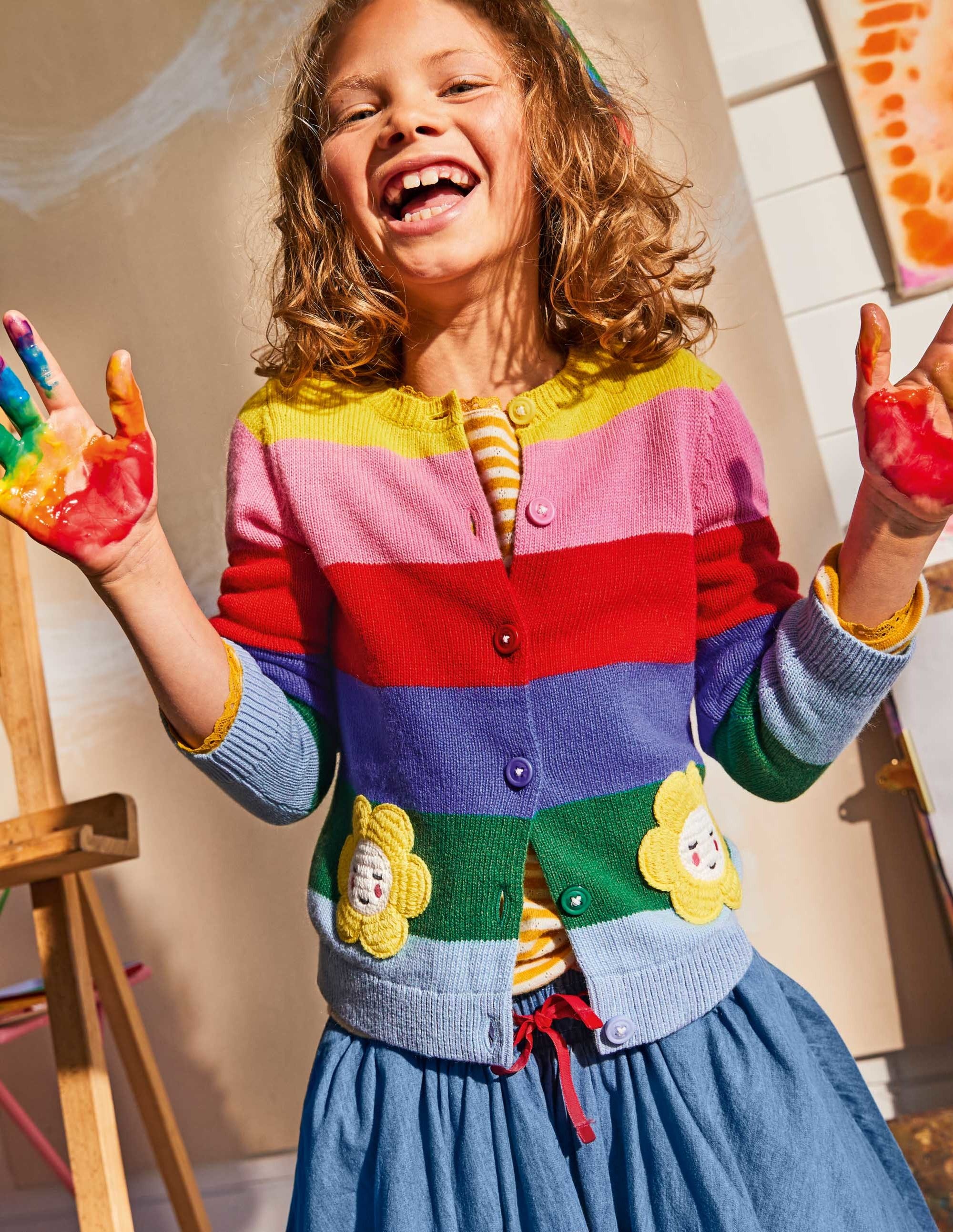 Fun Cardigan-Multi Rainbow Flower Pockets - Image 4