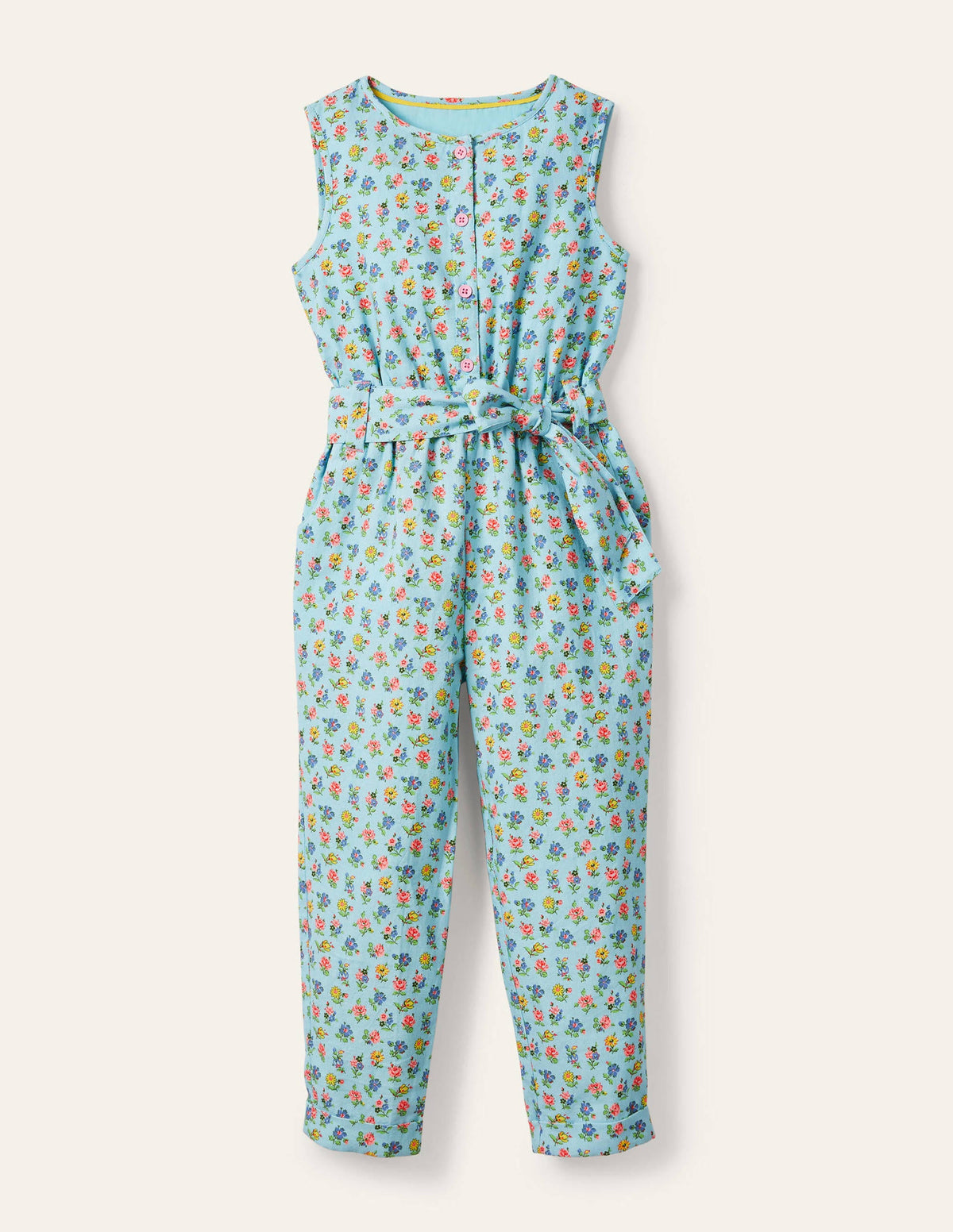 Woven Floral Jumpsuit-Blue Patchwork Floral - Image 1