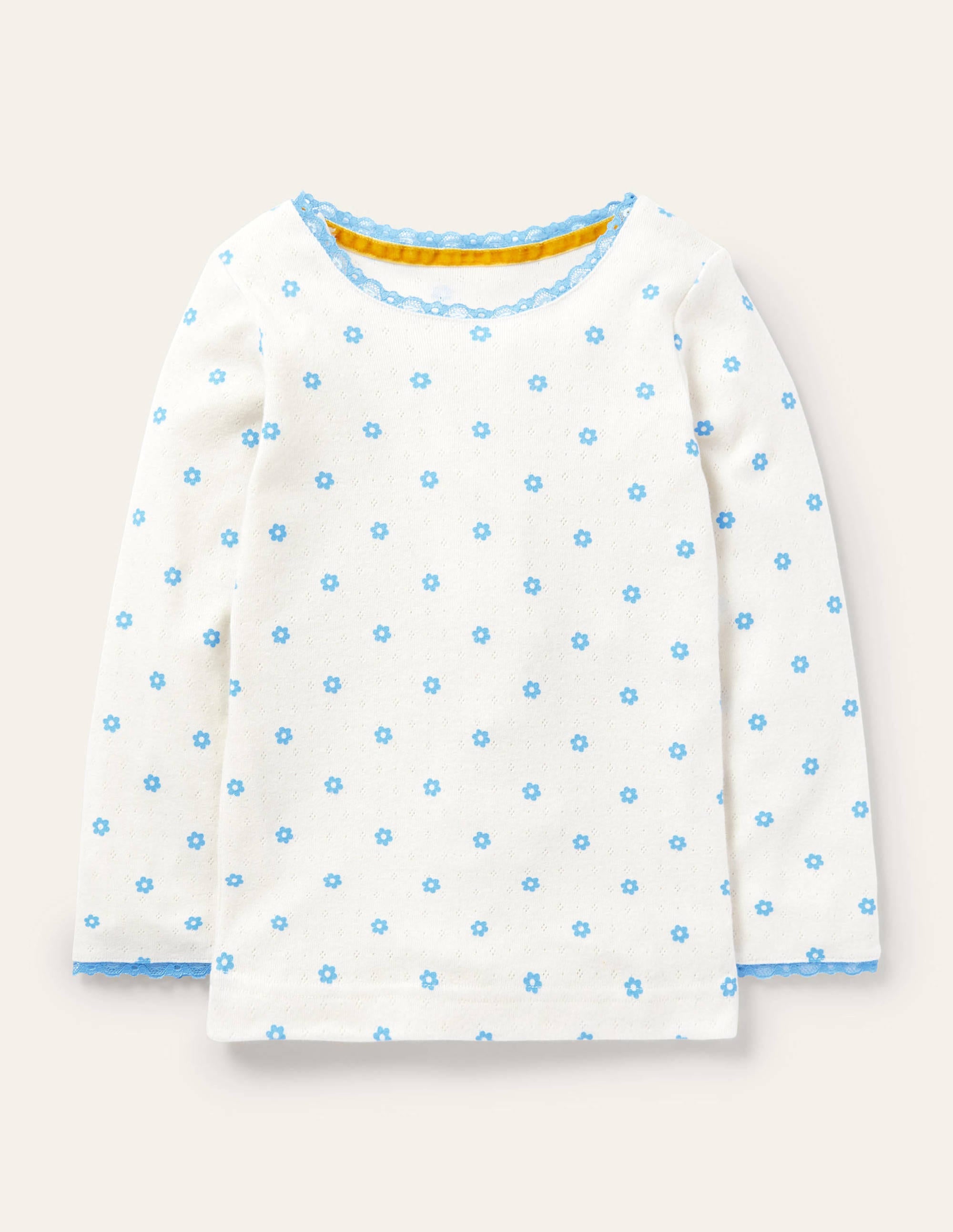 Supersoft Pointelle T-shirt-Ivory Blue Geo Flower - Image 1