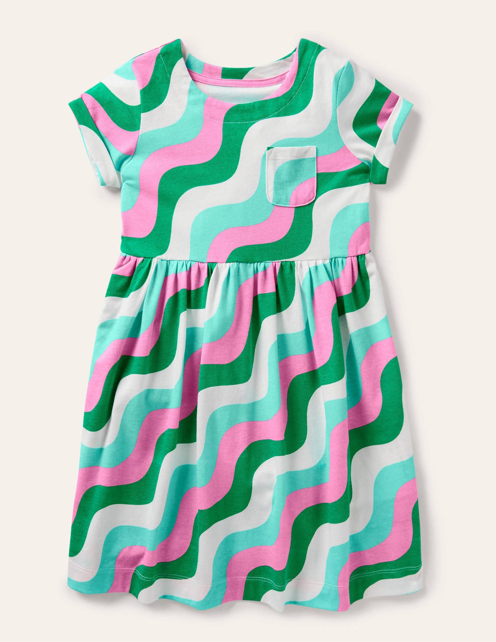 Short Sleeve Fun Jersey Dress-Sapling Green Wave-1