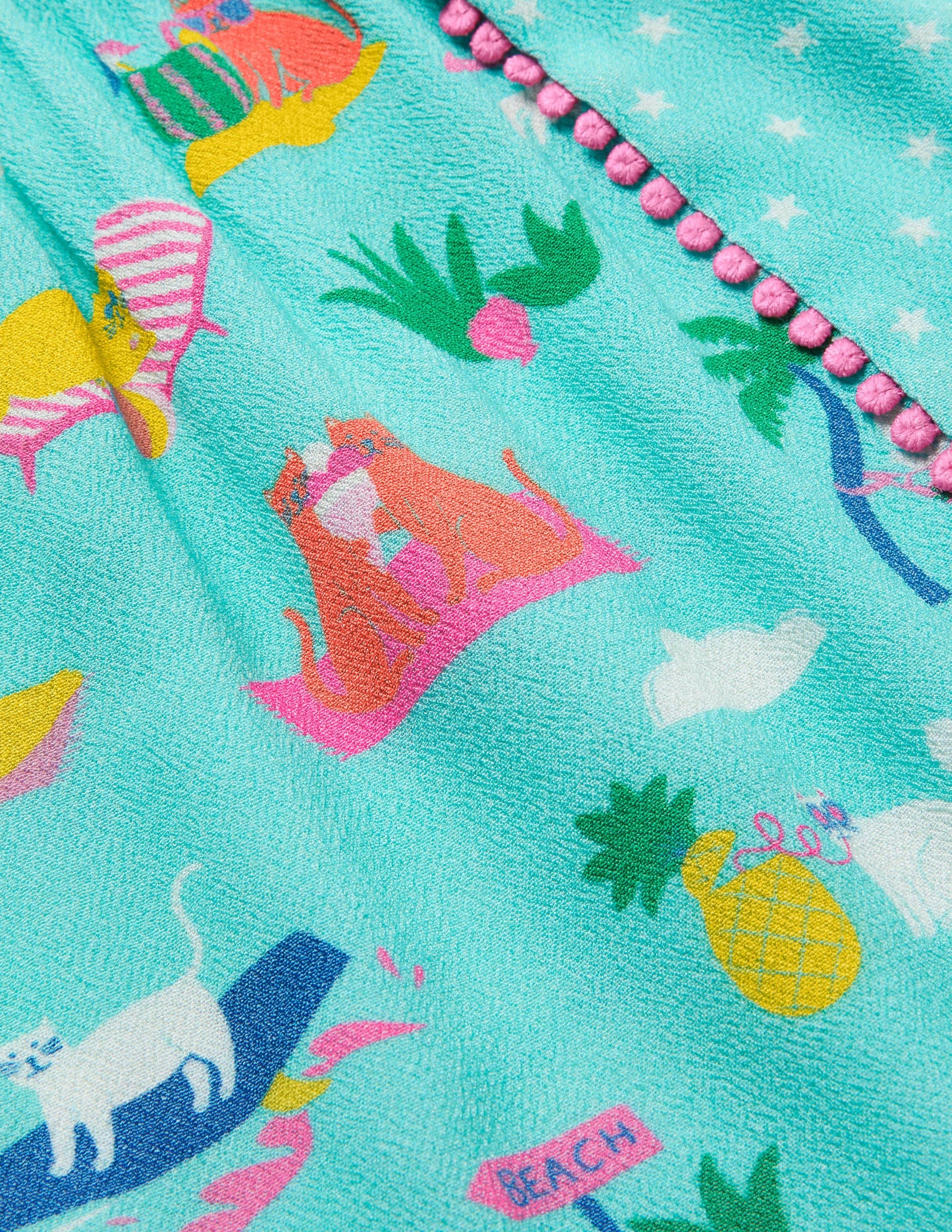Woven Vacation Romper-Pool Blue Holiday Cats-3