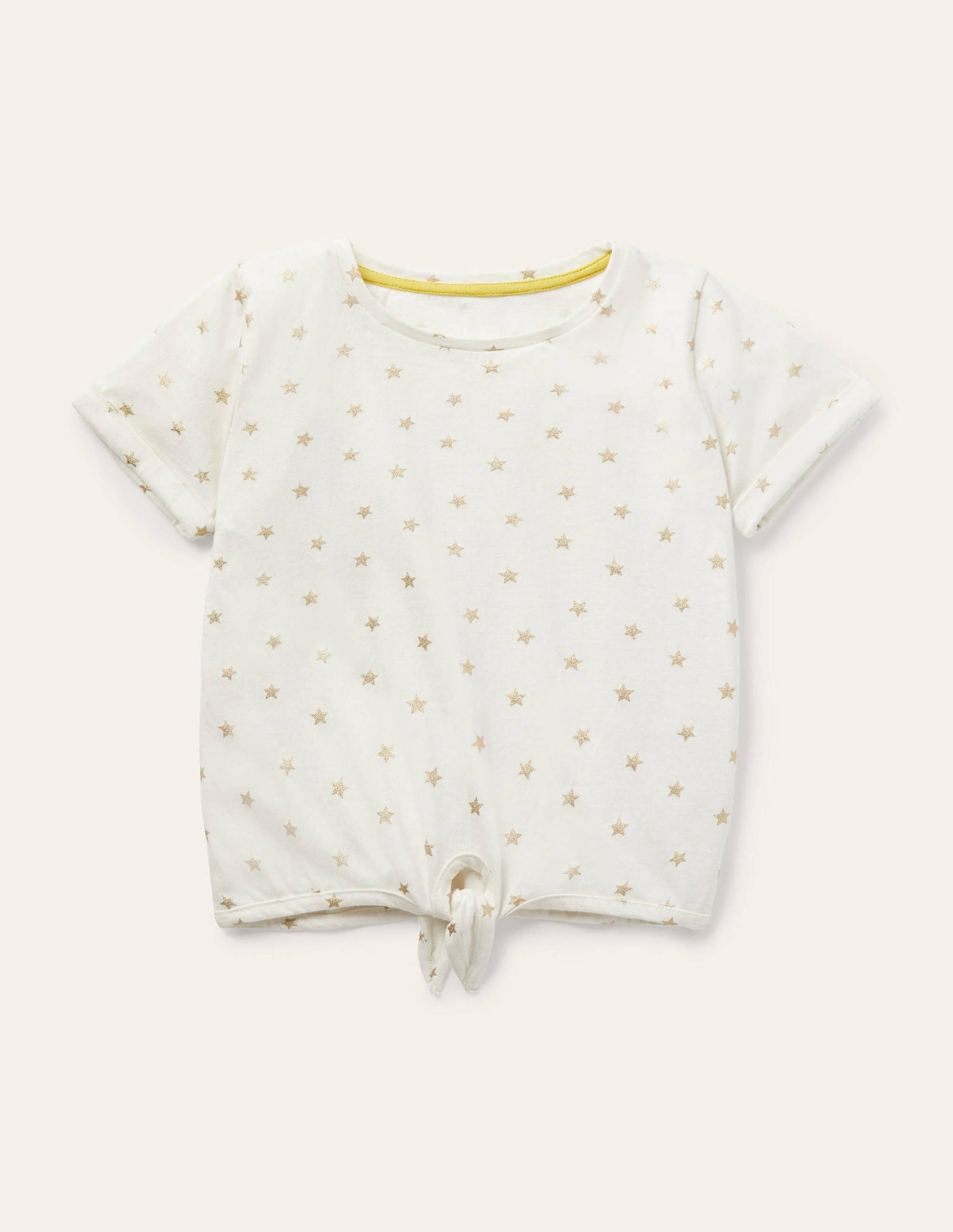 Tie-front T-shirt-Ivory/ Gold Foil Little Star-1